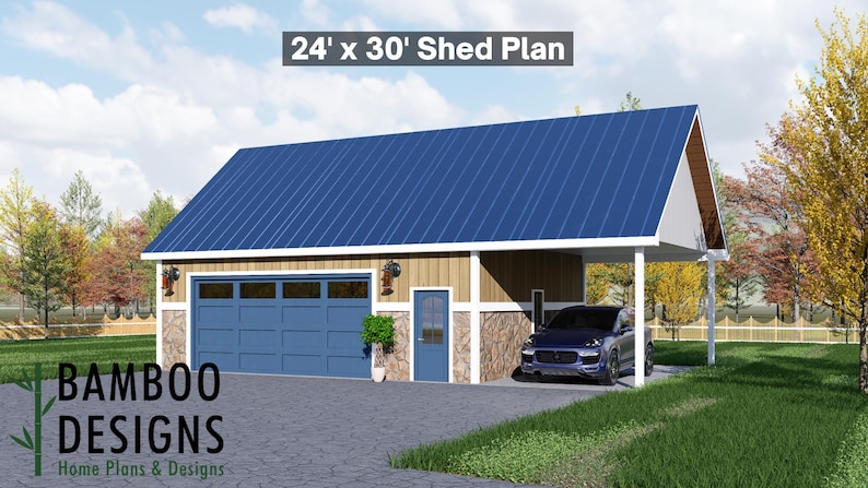 Collins 24x30 Garage Shed plan by Bamboo Designs