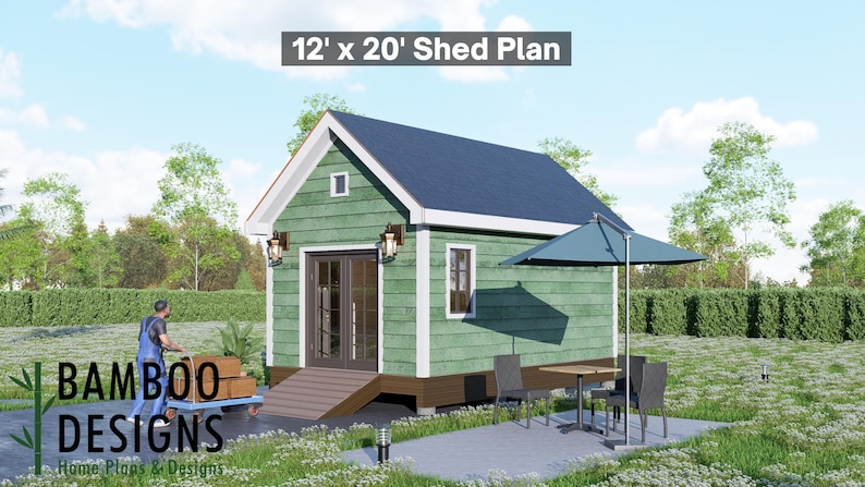 Juniper 12x20 Gable Roof Shed Plan with Dormer plan by Bamboo Designs