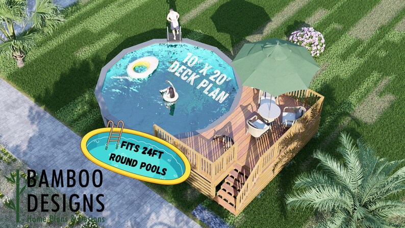 Sunrise Park 10x20 Circle Pool Deck plan by Bamboo Designs