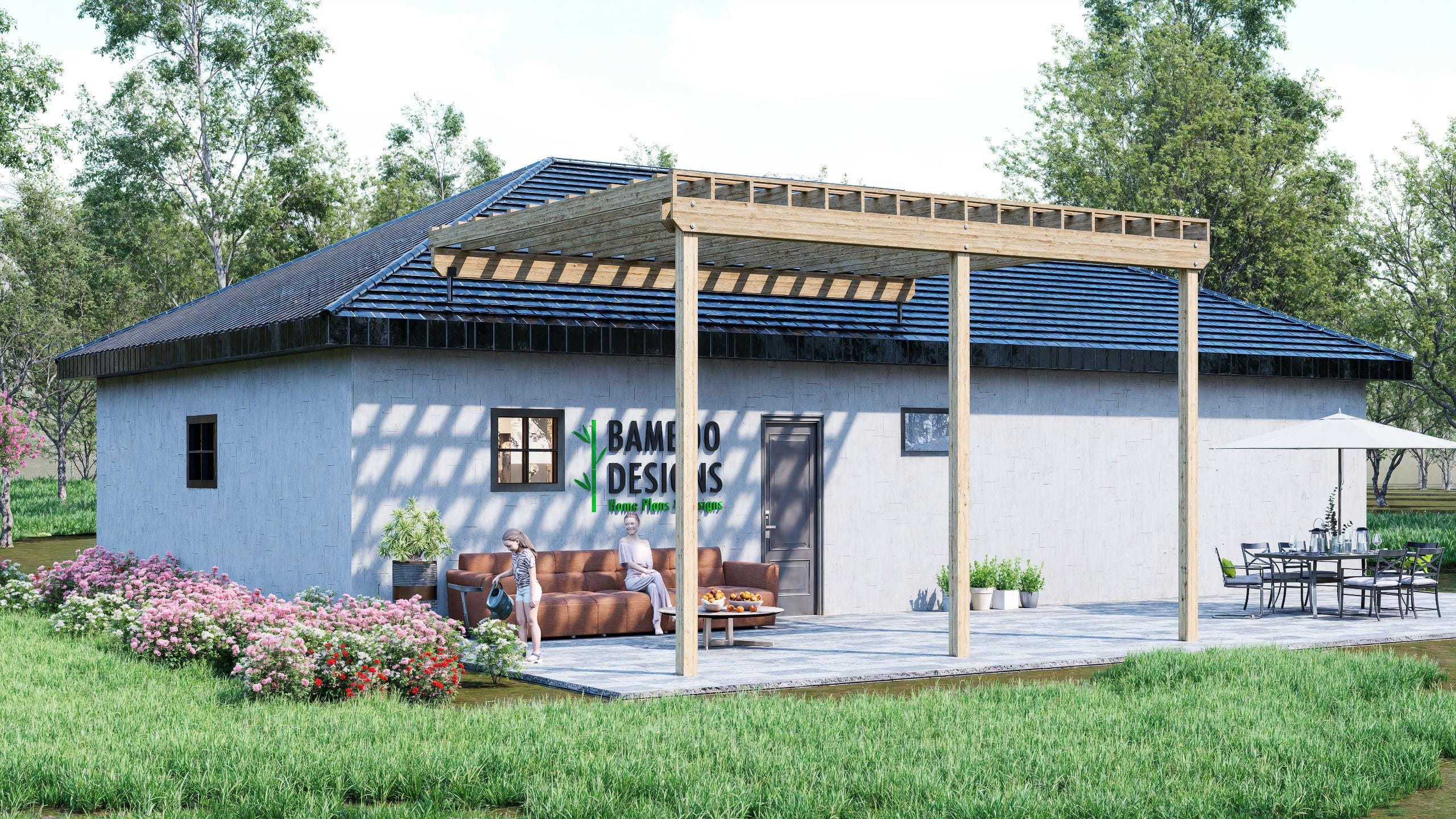 Image of Henderson 16x20 Pergola Plan - Modern Roof-Mounted Patio Cover - DIY Shade Structure PDF Blueprint