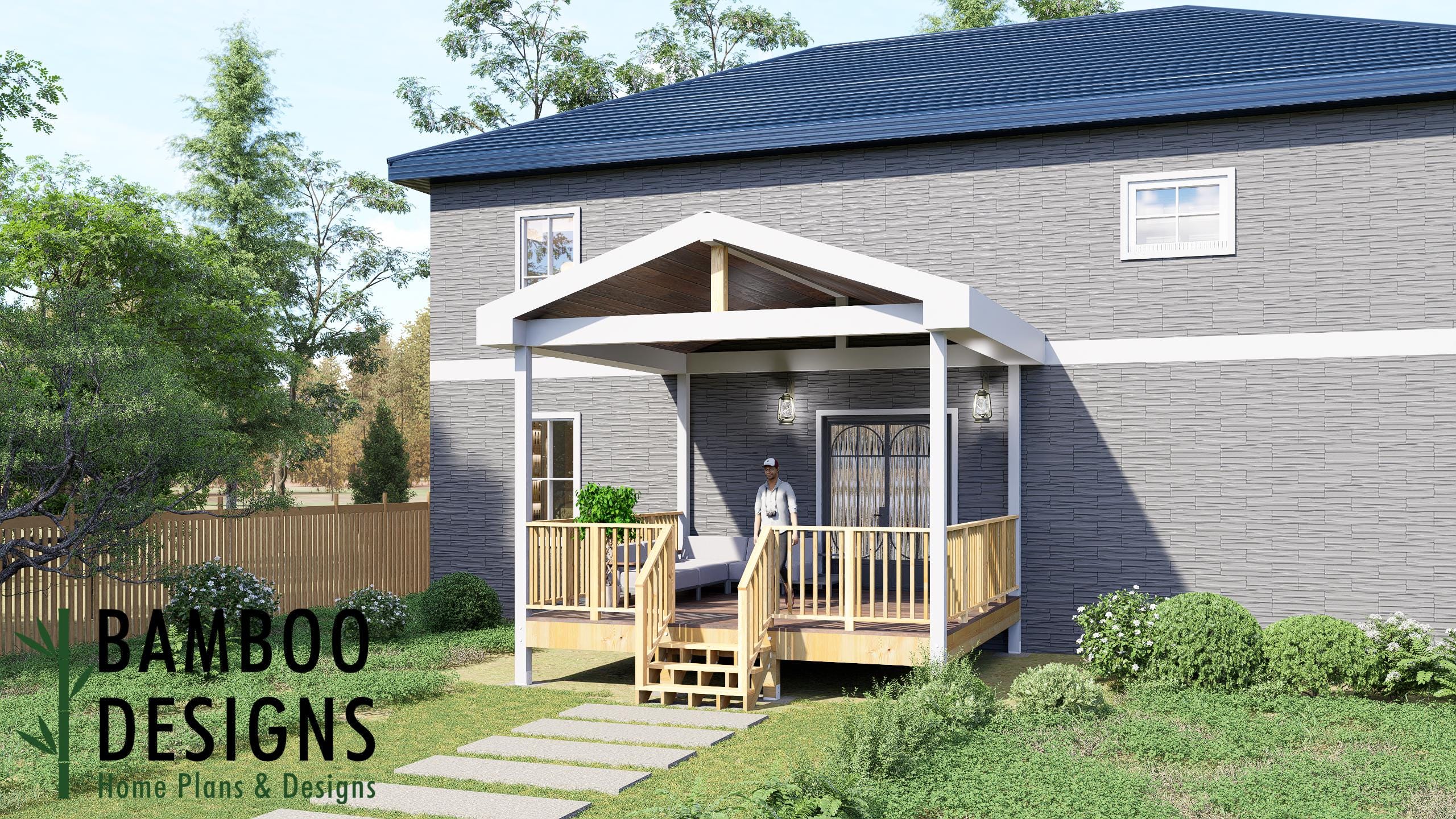 Image of Dash 16x16 Deck with Gable Porch Plan - A Spacious Covered Outdoor Living Upgrade