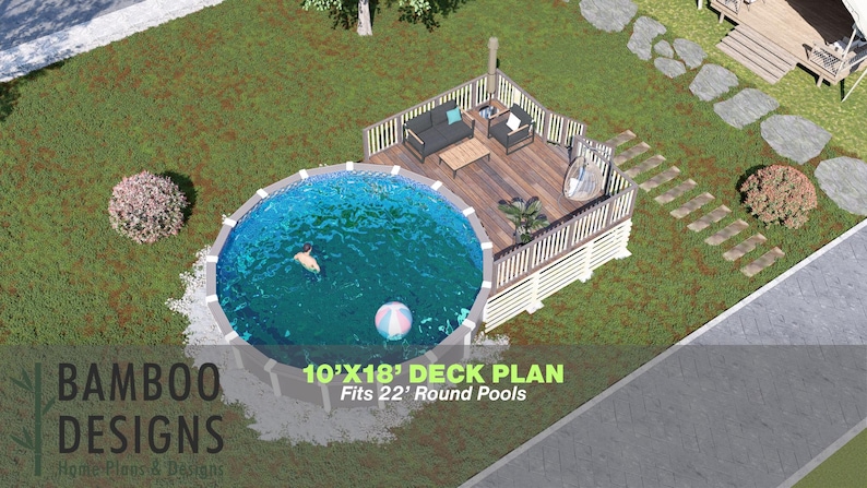Sylvie Round Pool Deck · 10x18 plan by Bamboo Designs