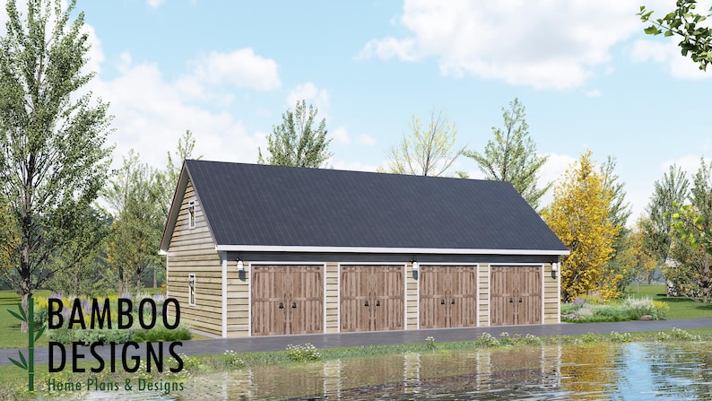 Rhodey 24x48 Gable Roof Garage Shed plan by Bamboo Designs