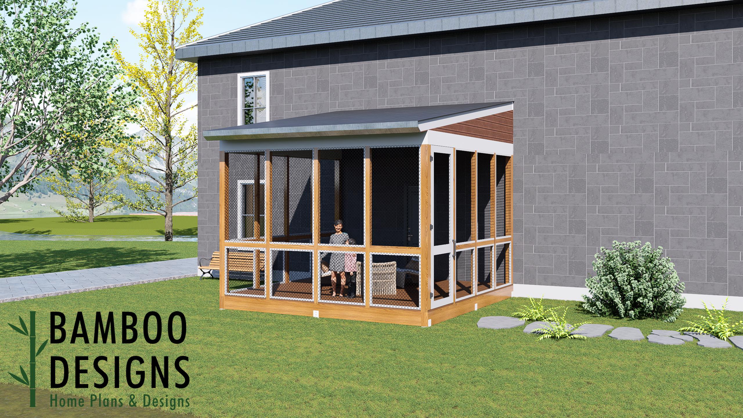 Image of McWilliam 16x16 Modern Monoslope Sunroom Plan – DIY Backyard Sunroom with Single-Slope Roof | DIY Backyard Sunroom PDF Plans
