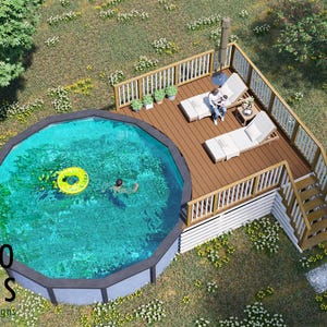Orlando 16ft Pool Deck Plan – Elevated Above-Ground Pool Deck with Railing | PDF + DWG DIY Plans