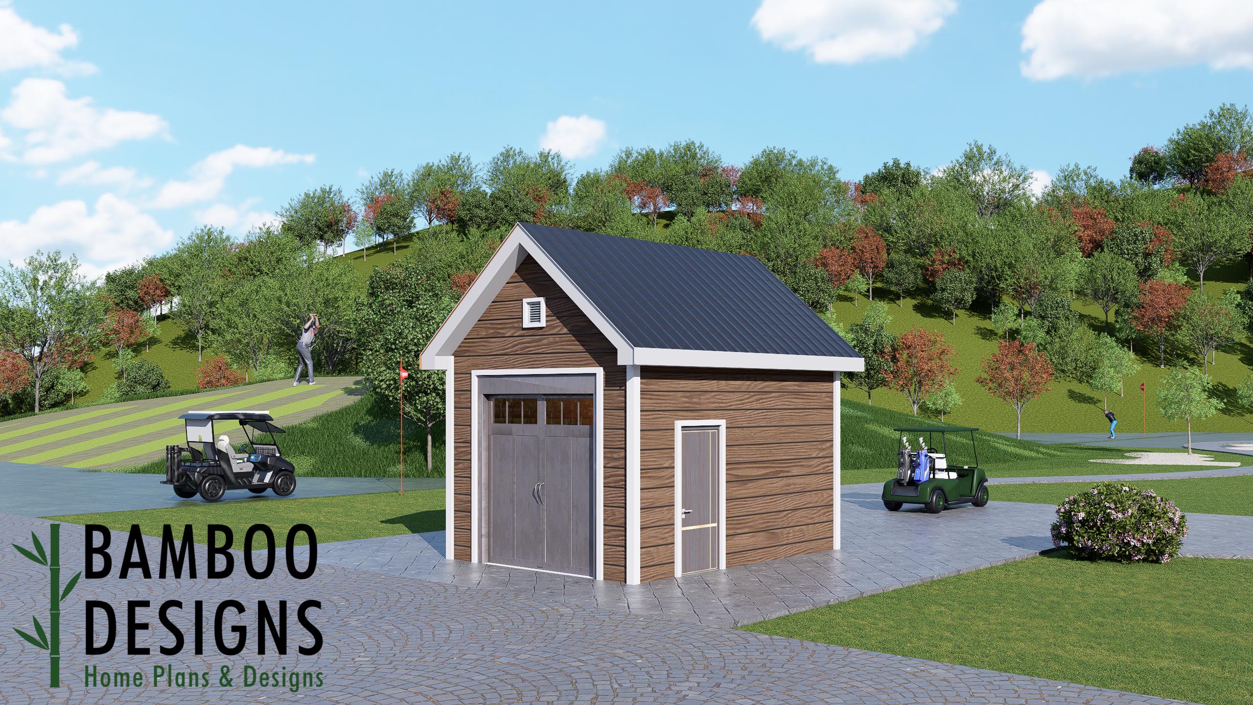 Image of Farmdale 12x16 Golf Cart Shed Plan — Modern DIY Golf Cart Garage & Backyard Storage Building with Single-Slope Roof | DIY PDF Plans