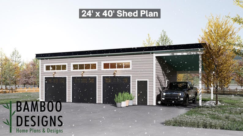 Elodie 24x40 Garage Shed plan by Bamboo Designs