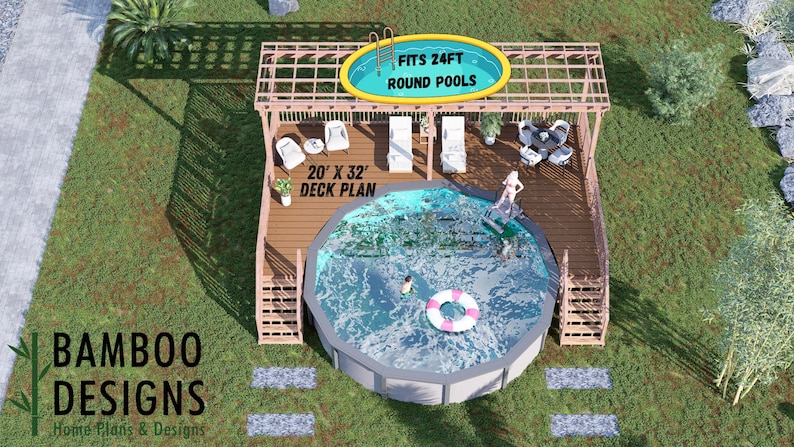 Pinellas 20x32 Circle Pool Deck plan by Bamboo Designs