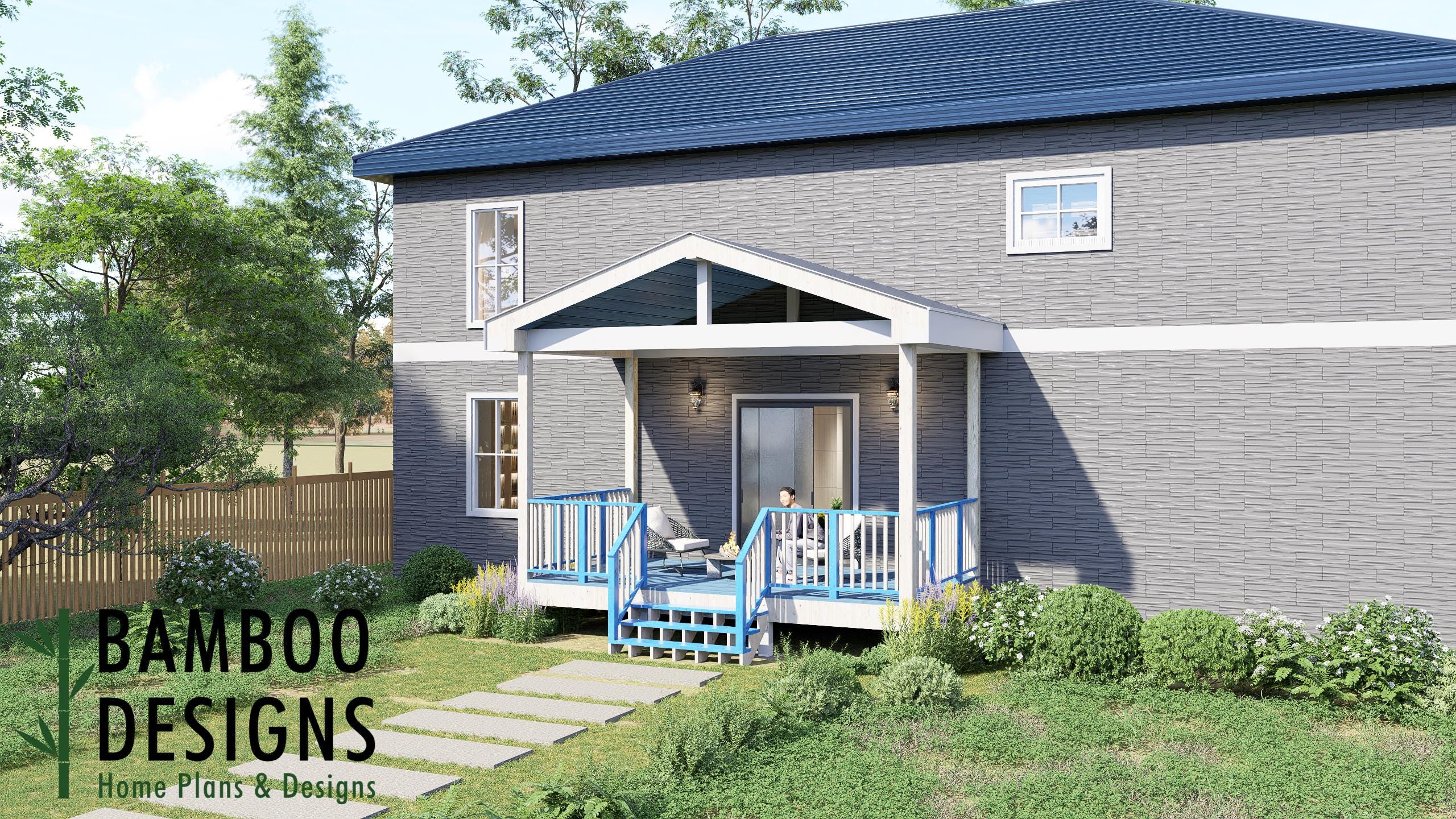 Image of Claws 10x18 Deck with Gable Porch Plan - Narrow Footprint Covered Deck with Extended Outdoor Living Space