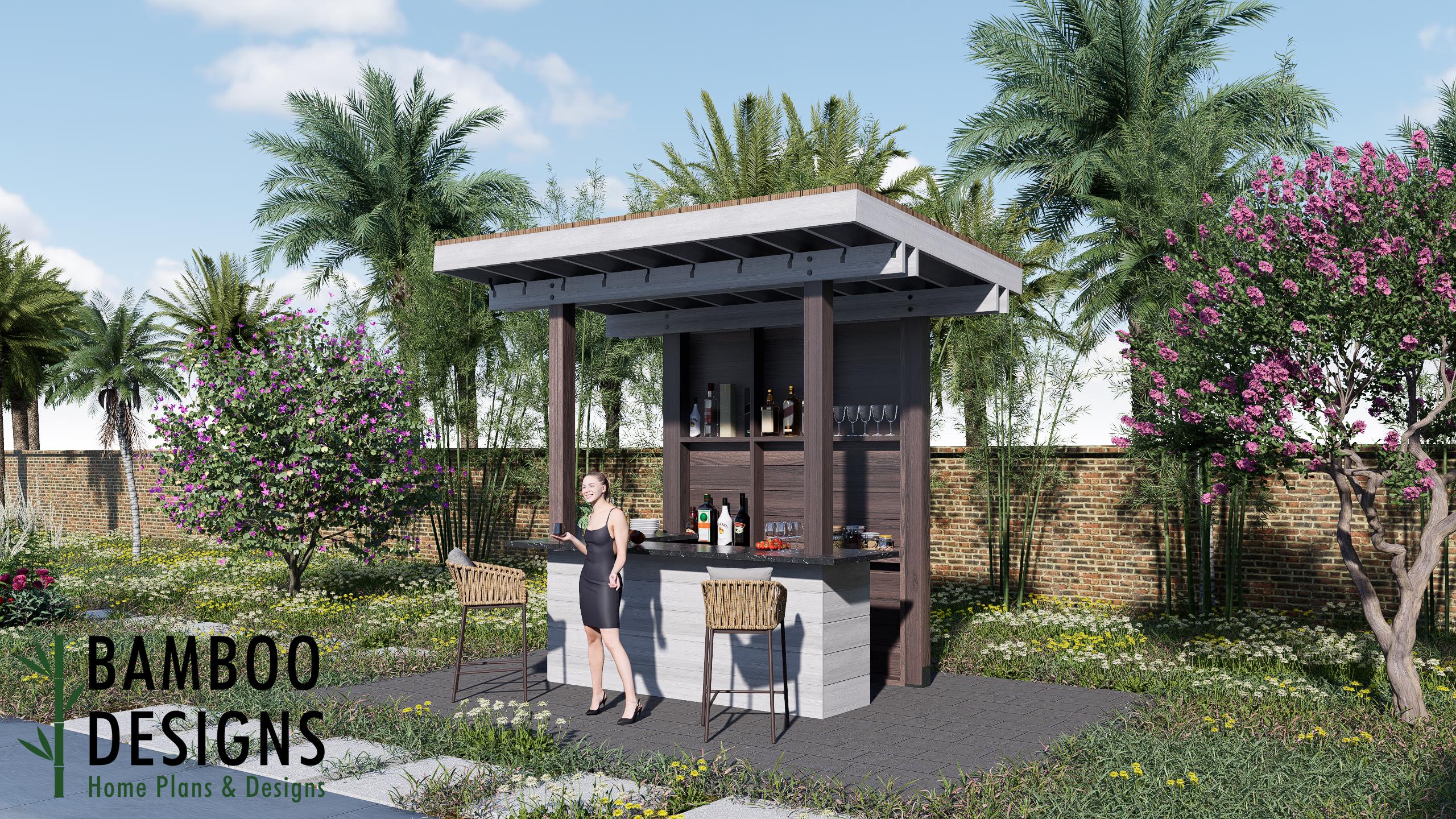 Caracas Outdoor Bar Plan — 8x5 Backyard Tiki Bar with Roof & Counter