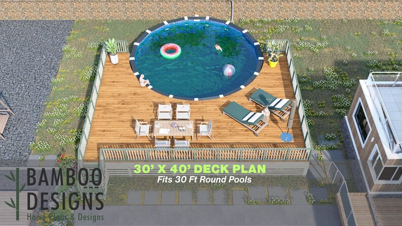 Palm Haven 30x40 Wrap Around Pool Lounge Deck plan by Bamboo Designs