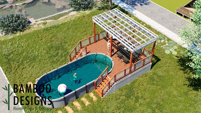 Fujiko Oval Pool Deck · 16x20 plan by Bamboo Designs