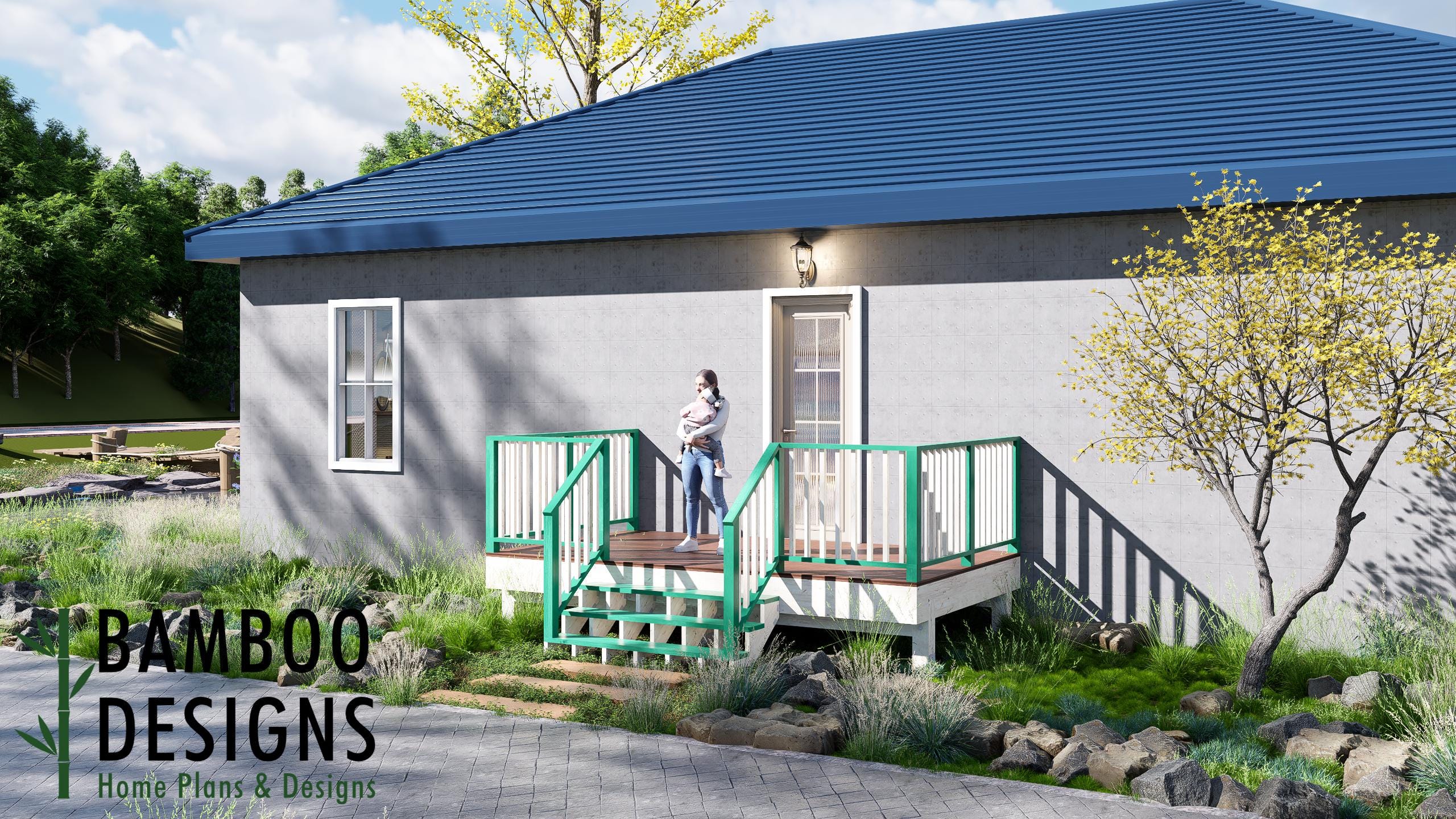 Image of Market 8x14 Freestanding Deck Plan - Spacious Backyard Platform Deck with Modern Railings | DIY PDF Plans
