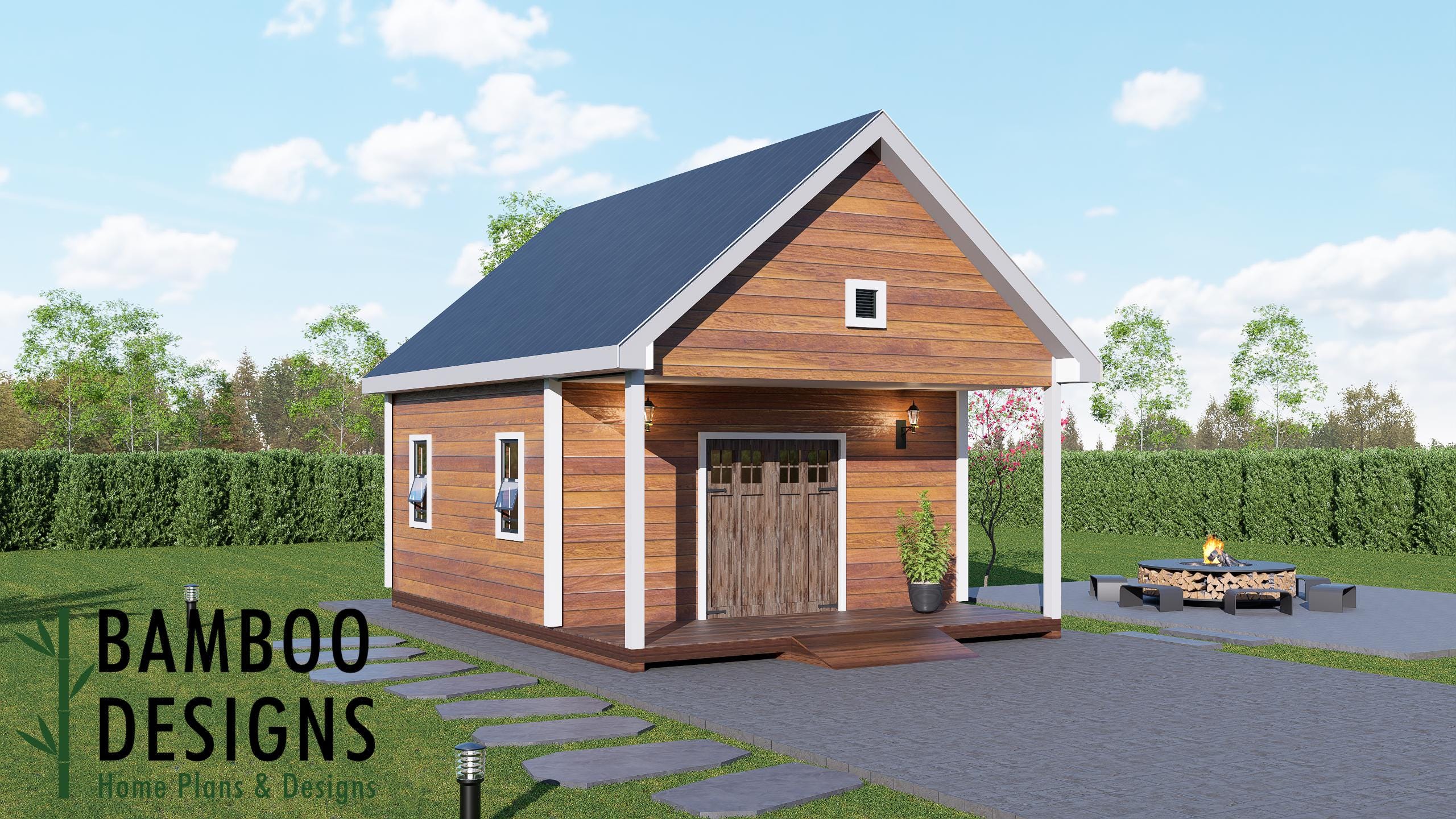 Image of Apricot 18x24 Gable Shed Plan Option 2 - Modern Workshop, Garden Studio, or Backyard Office | DIY Shed Design (PDF)