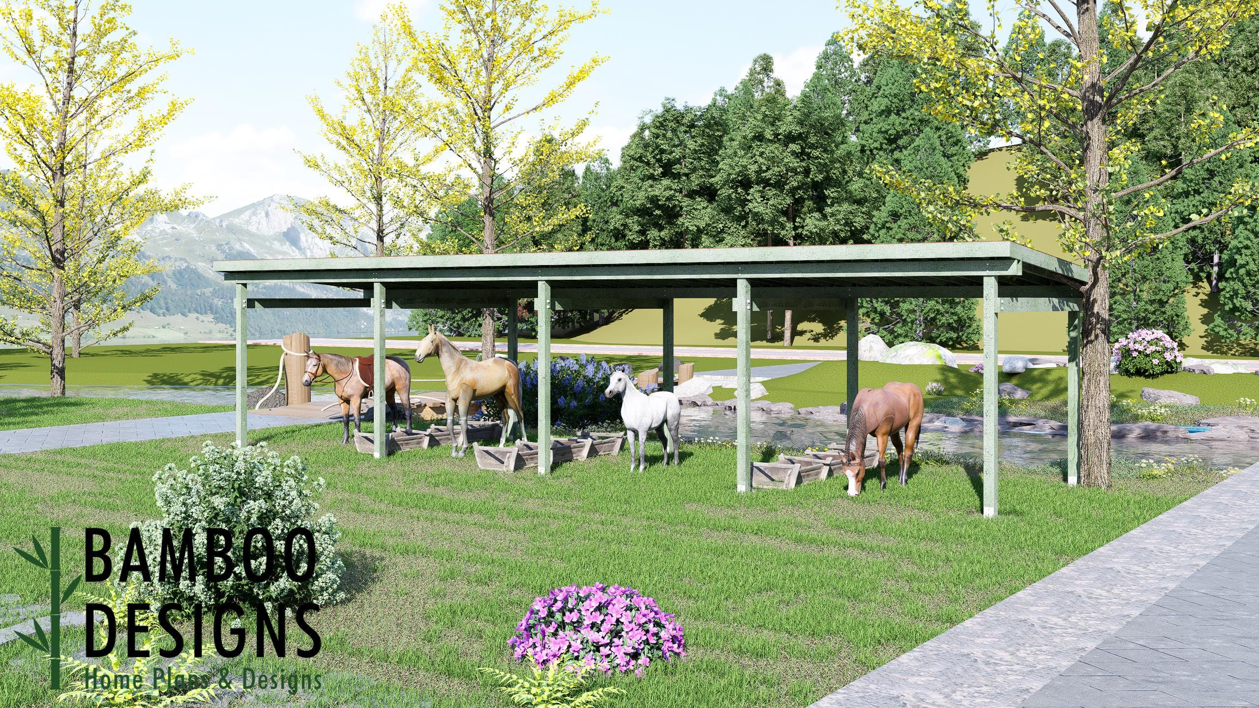 Image of Kimball 12x48 Horse Paddock Plan — Extra-Large Run-In Shelter for Horses & Livestock | DIY PDF Plans