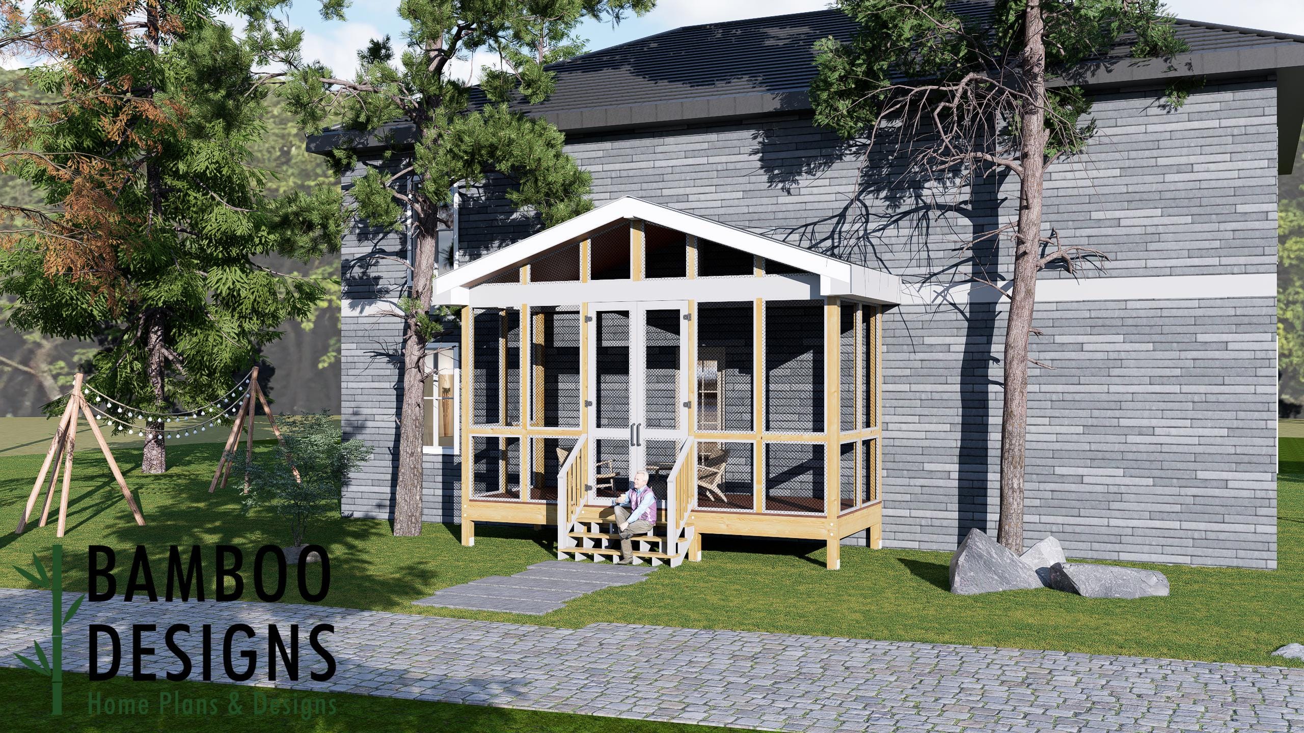 Image of Lizzie Sunroom Plan – 8x20 Deck with Classic Gable Sunroom | DIY Backyard Sunroom PDF Plans
