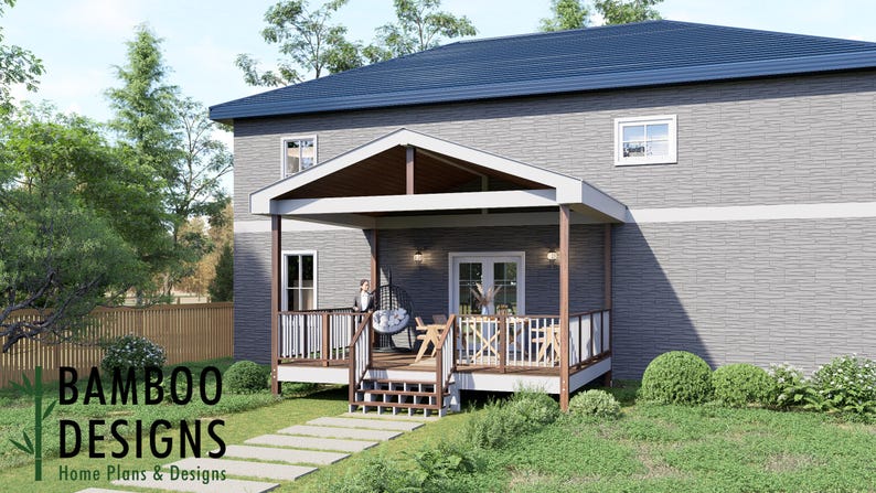 Rex 16x20 Deck with Gable Porch plan by Bamboo Designs