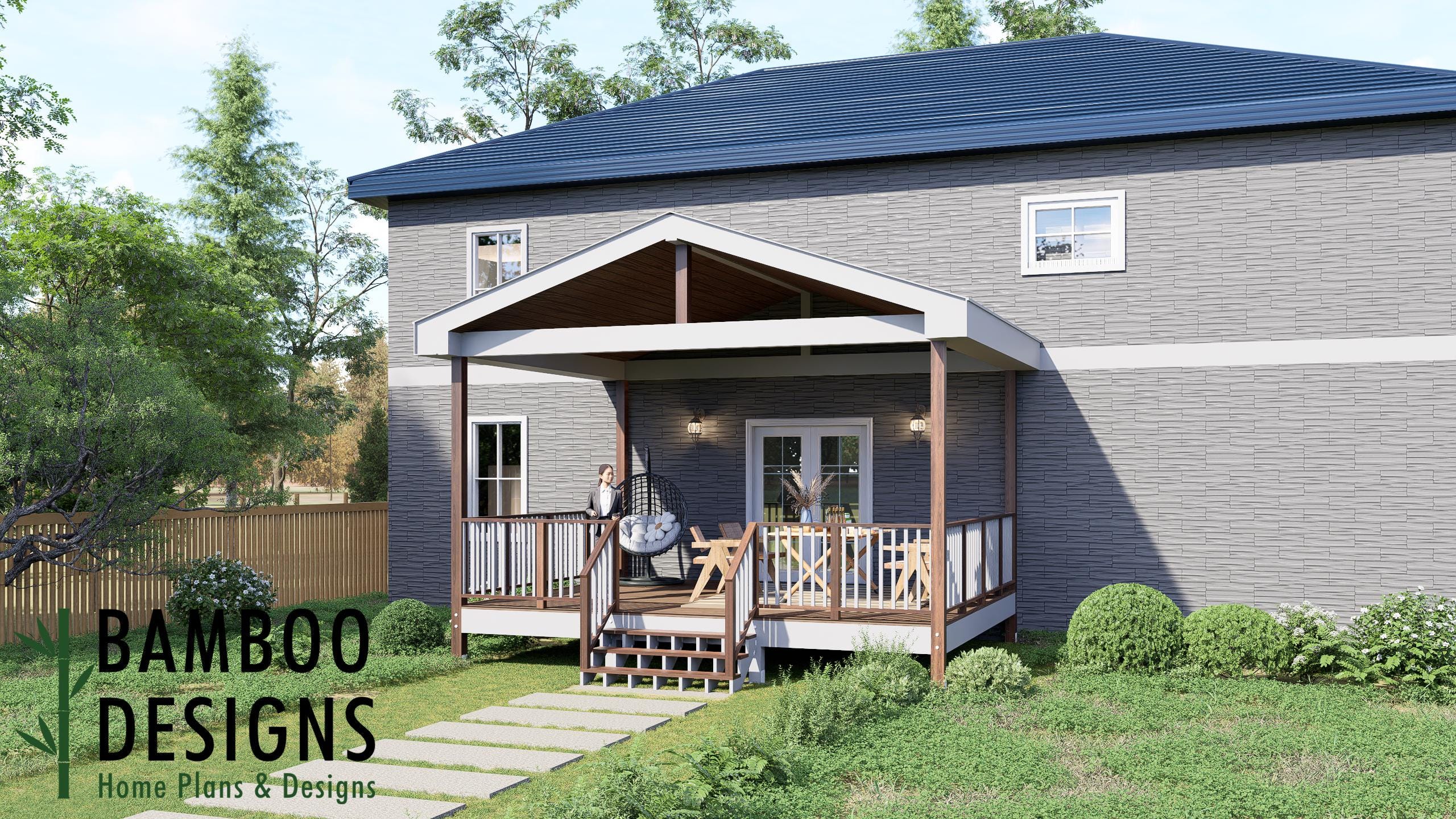 Image of Rex 16x20 Deck with Gable Porch Plan - Large Covered Outdoor Living Space | DIY PDF Plans