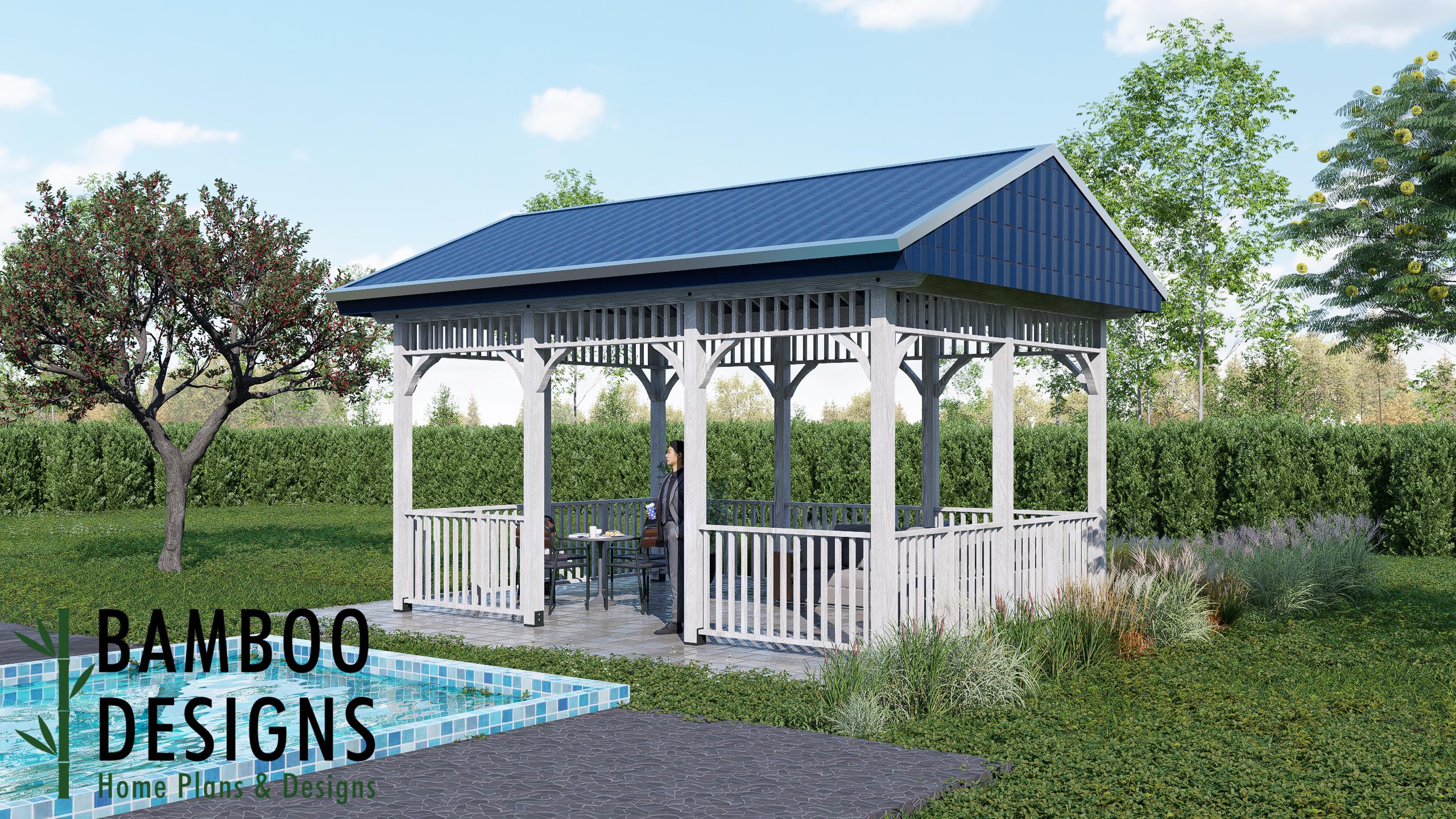 Image of Serra 14x20 Gable Roof Gazebo Plan - Modern Backyard Pavilion | DIY Outdoor Structure (PDF)