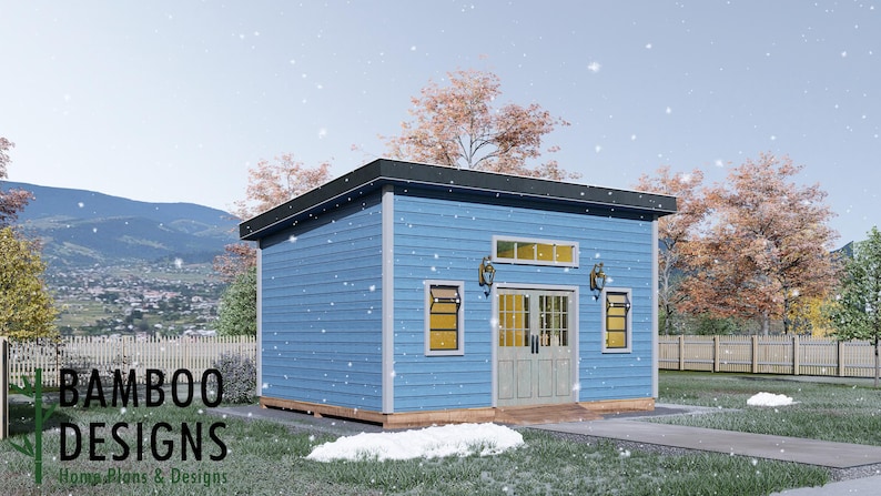 Chad 16x20 Modern Monoslope Roof Shed plan by Bamboo Designs