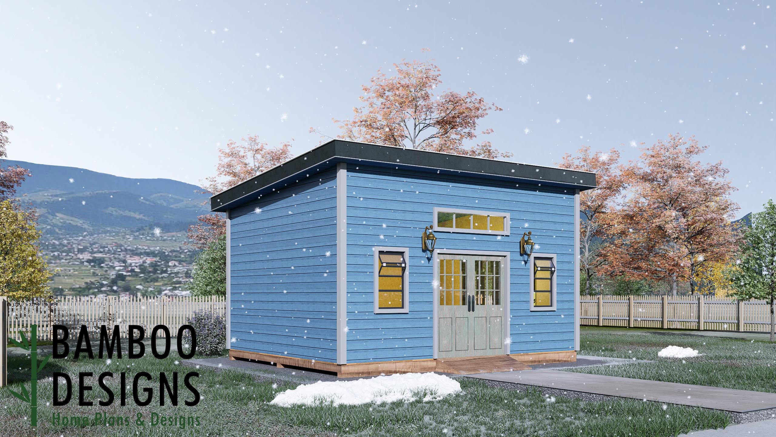 Image of Chad 16x20 Modern Monoslope Roof Shed | Contemporary Backyard Studio, Workshop & Storage Building (PDF)