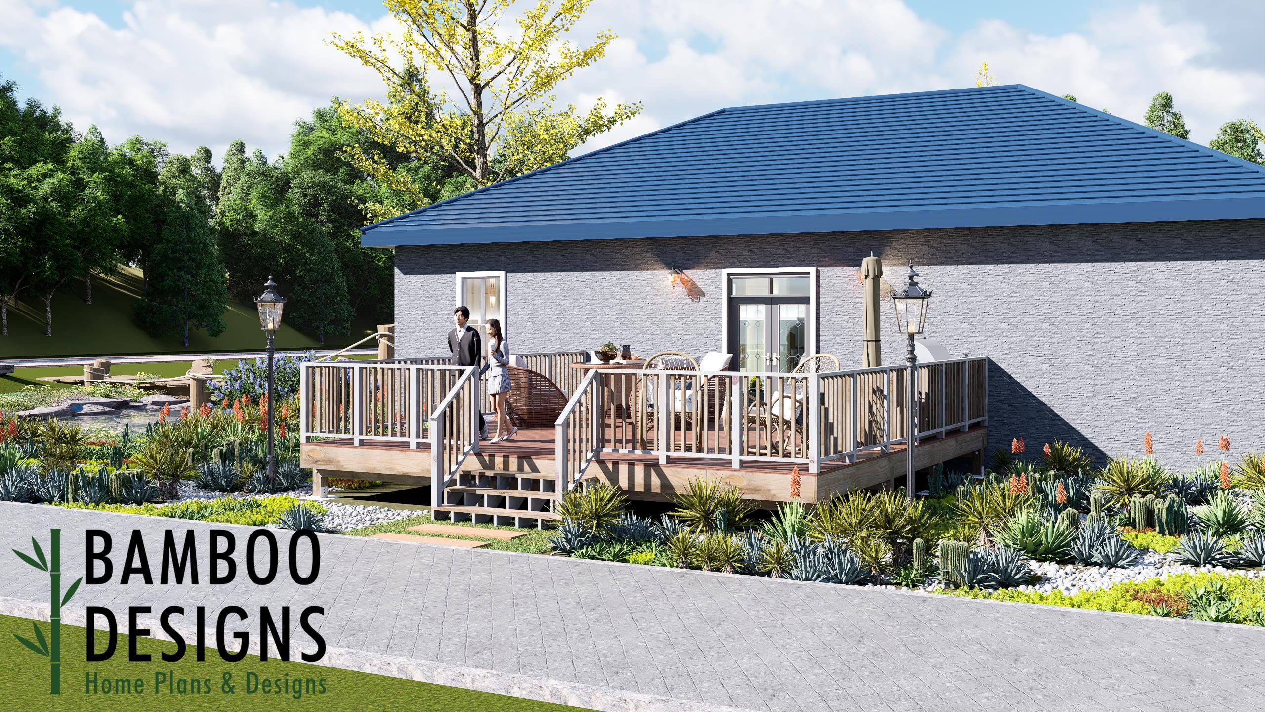 Image of Calhoun 24x24 Freestanding Deck Plan - A Large Backyard Entertainment Deck with Modern Open-Air Design