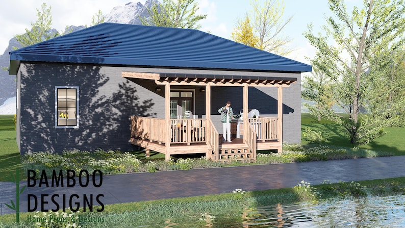 Seth 18x18 Deck Plan with Mono Slope Porch plan by Bamboo Designs