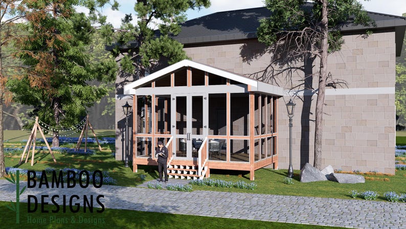 Torres 14x18 Gable Sunroom Plan — DIY Covered Deck with Enclosed Sunroom plan by Bamboo Designs