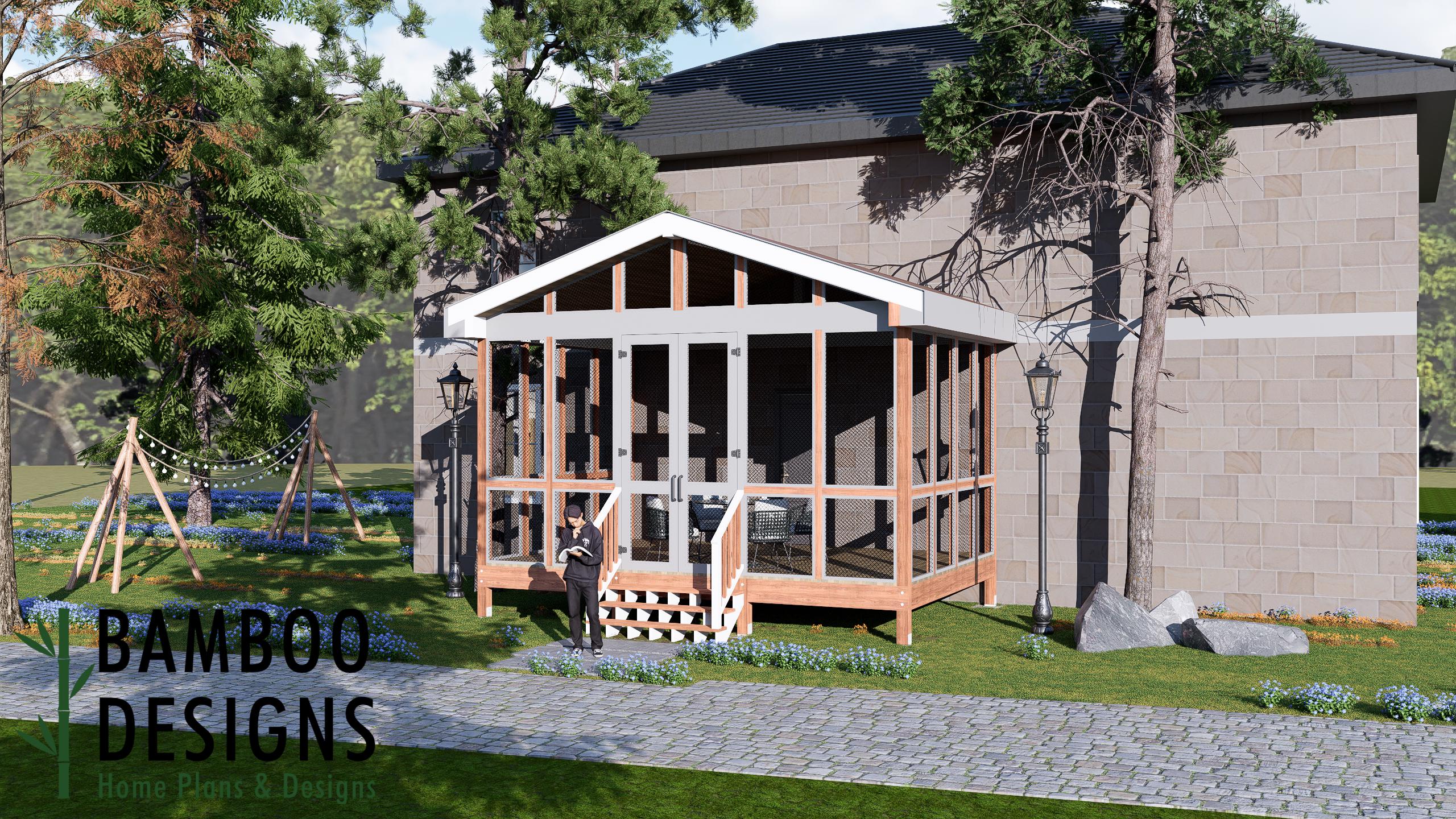 Image of Torres 14x18 Gable Sunroom Plan — DIY Covered Deck with Enclosed Sunroom | DIY Backyard Sunroom PDF Plans