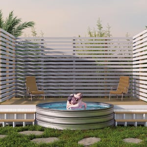 Palm Beach Pool Deck Plan – 8x16 Deck with 8ft Pool Cutout + Dual Privacy Walls