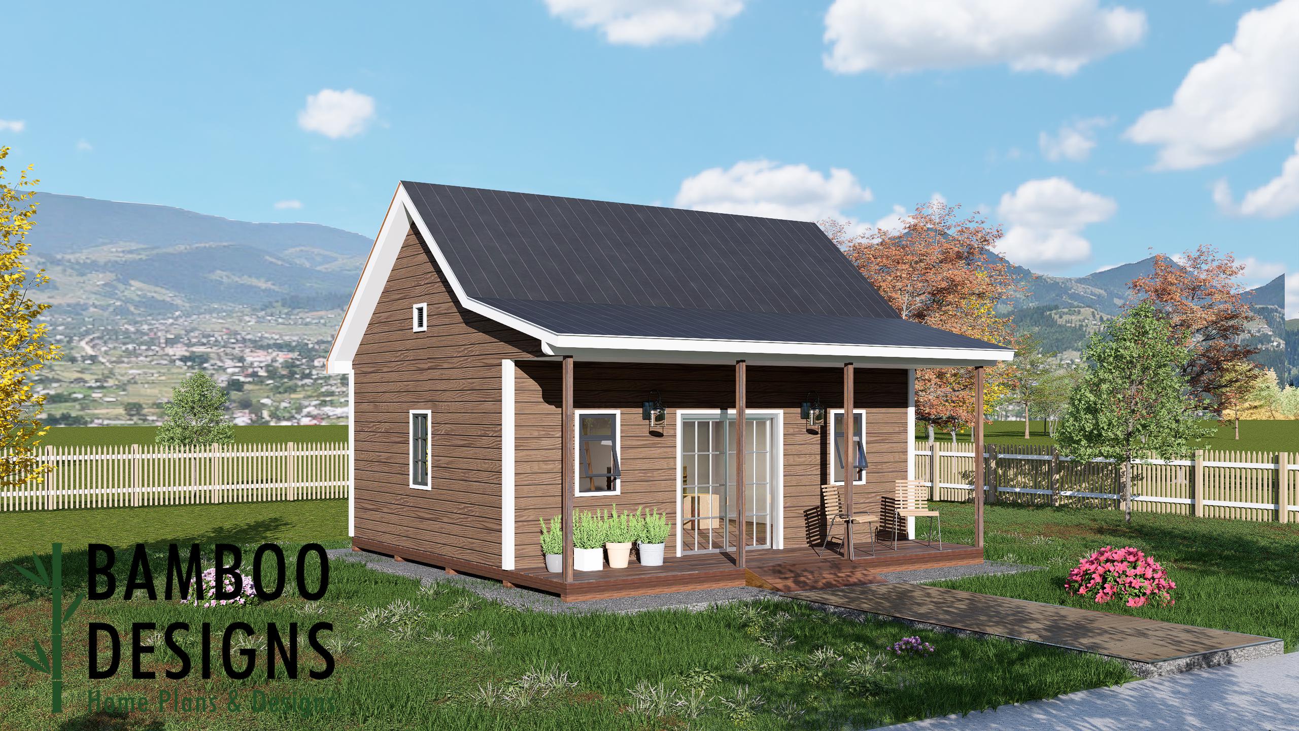 Image of Crisp 18x24 Porch Shed Plan - A Rustic Retreat with Classic Gable Roof & Covered Outdoor Space