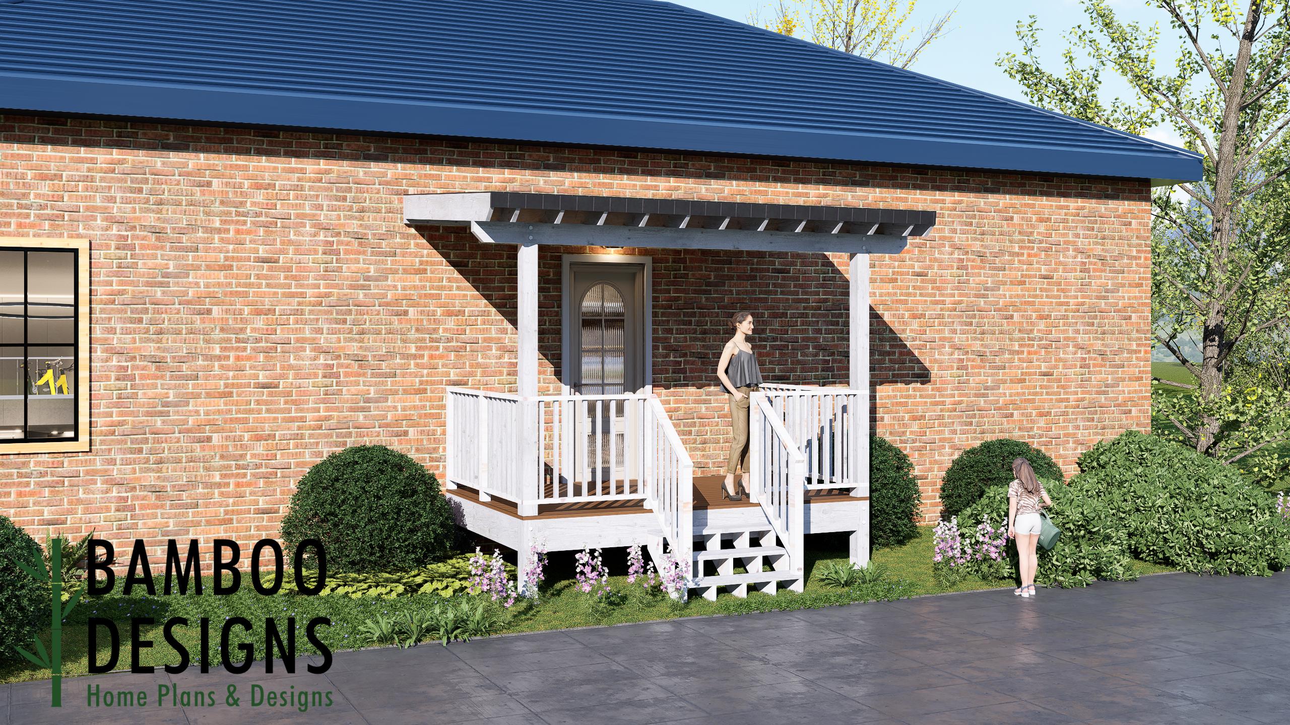 Image of Oro 8x12 Deck Plan with Mono Slope Porch - Compact Covered Outdoor Living Deck for Small Spaces