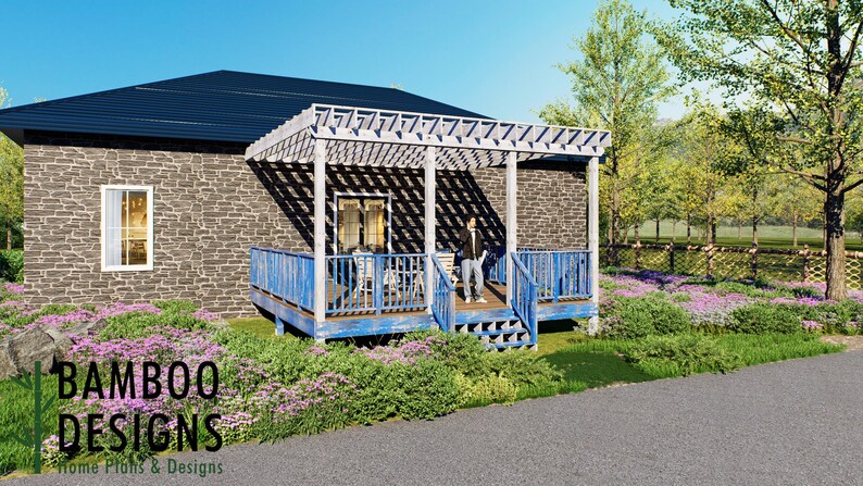 Yumi 20x20 Attached Deck plan by Bamboo Designs