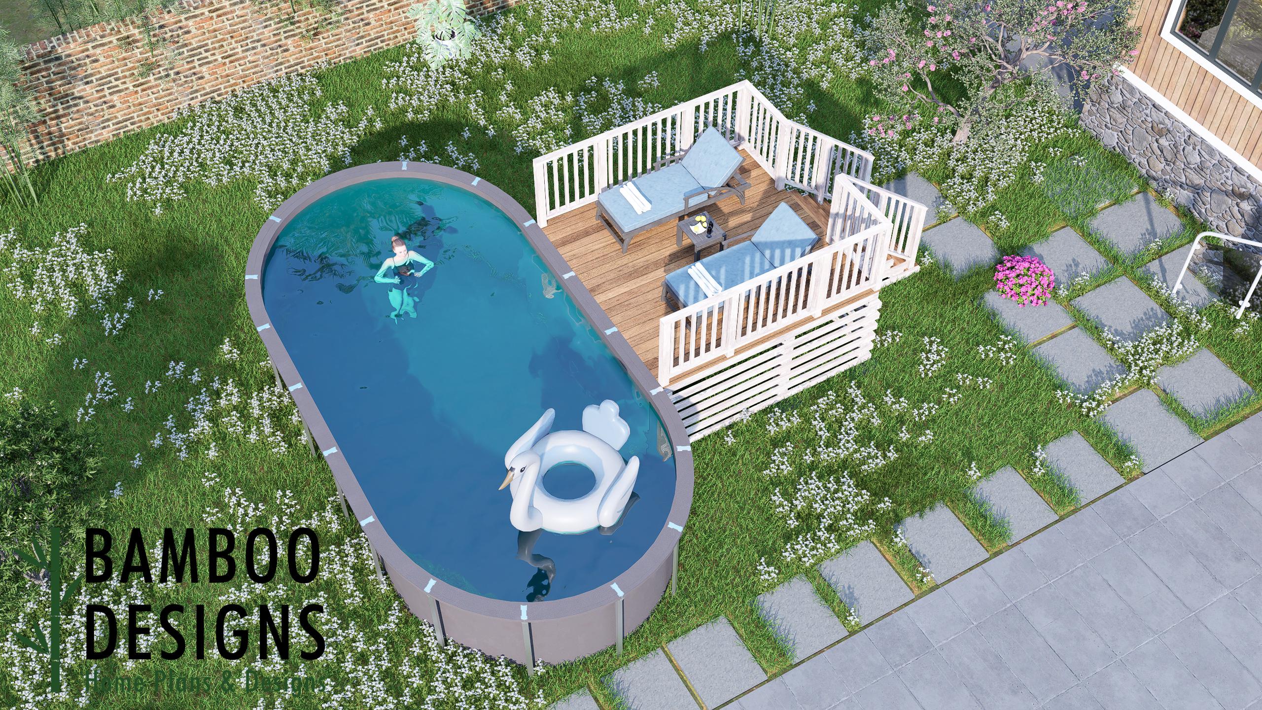 Willow Mist Pool Deck Plan – 10x10 Oval Pool Entry Deck With Staircase ...