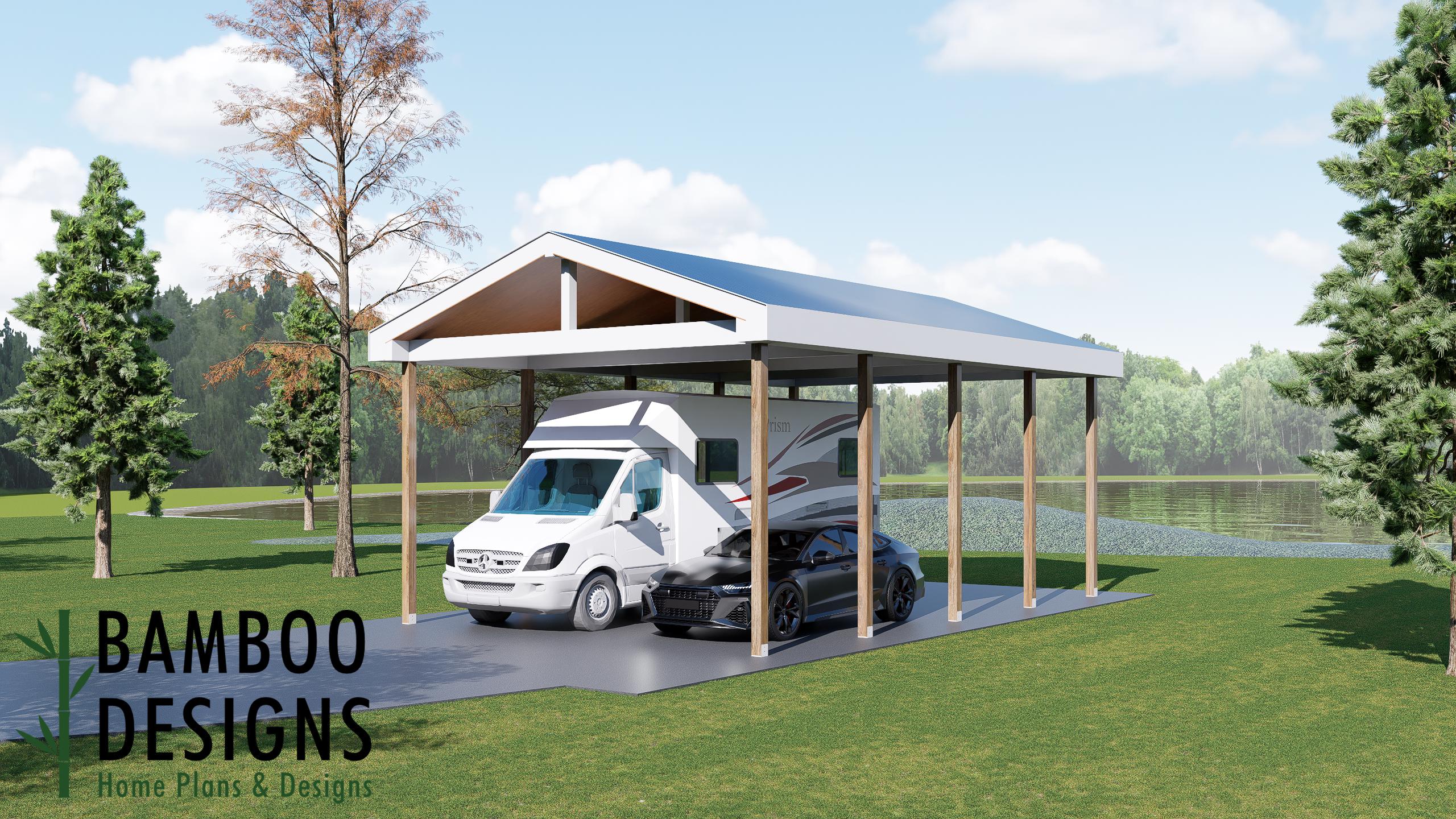 Image of Bremound 20x32 RV Carport Plan — Extra-Large Motorhome, Camper & RV Shelter | DIY Pdf Plans
