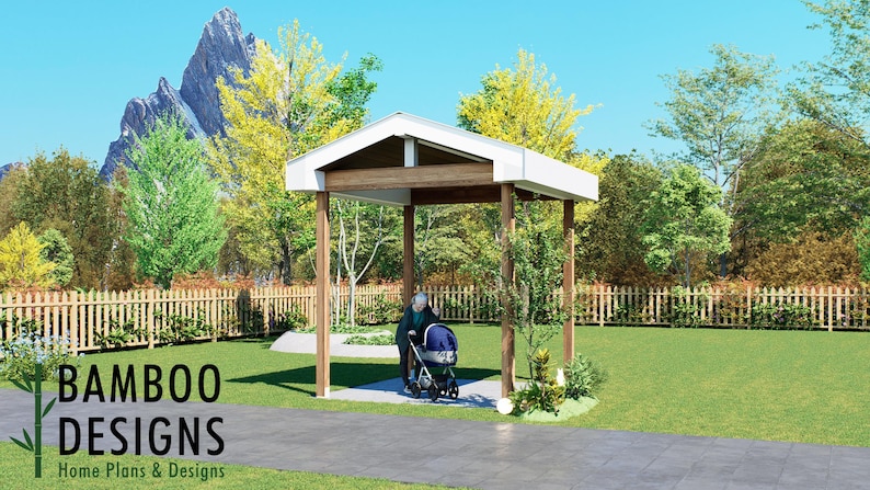 Stores 10' x 10' Pavilion Plan — A Compact Backyard Pavilion for Outdoor Relaxation, Entertaining & Stylish Outdoor Living · 10x10 plan by Bamboo Designs