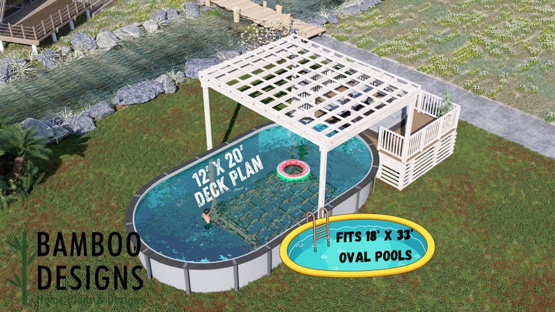 Beverly 12x20 Oval Pool Deck plan by Bamboo Designs