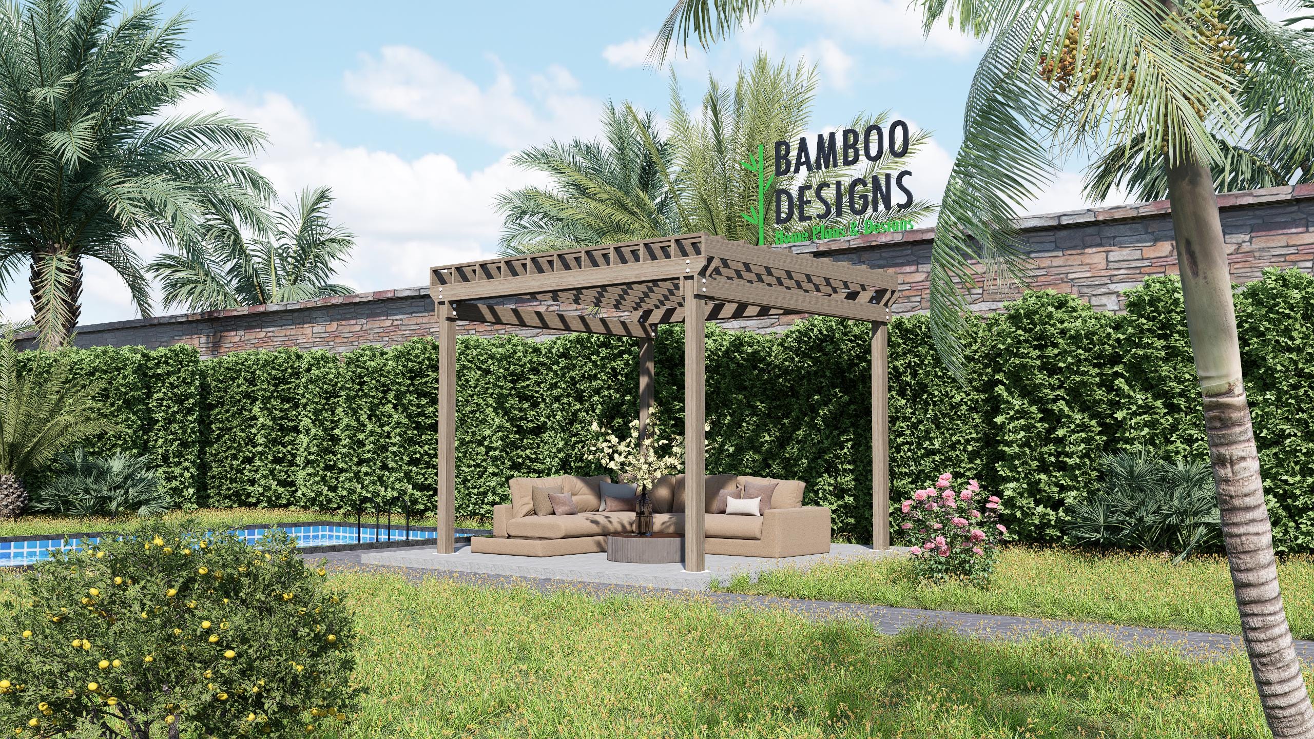 Image of Charlotte Classic Pergola - 12x12 DIY Wood Pergola Plans - Patio Shade Structure Blueprint - Instant PDF Download