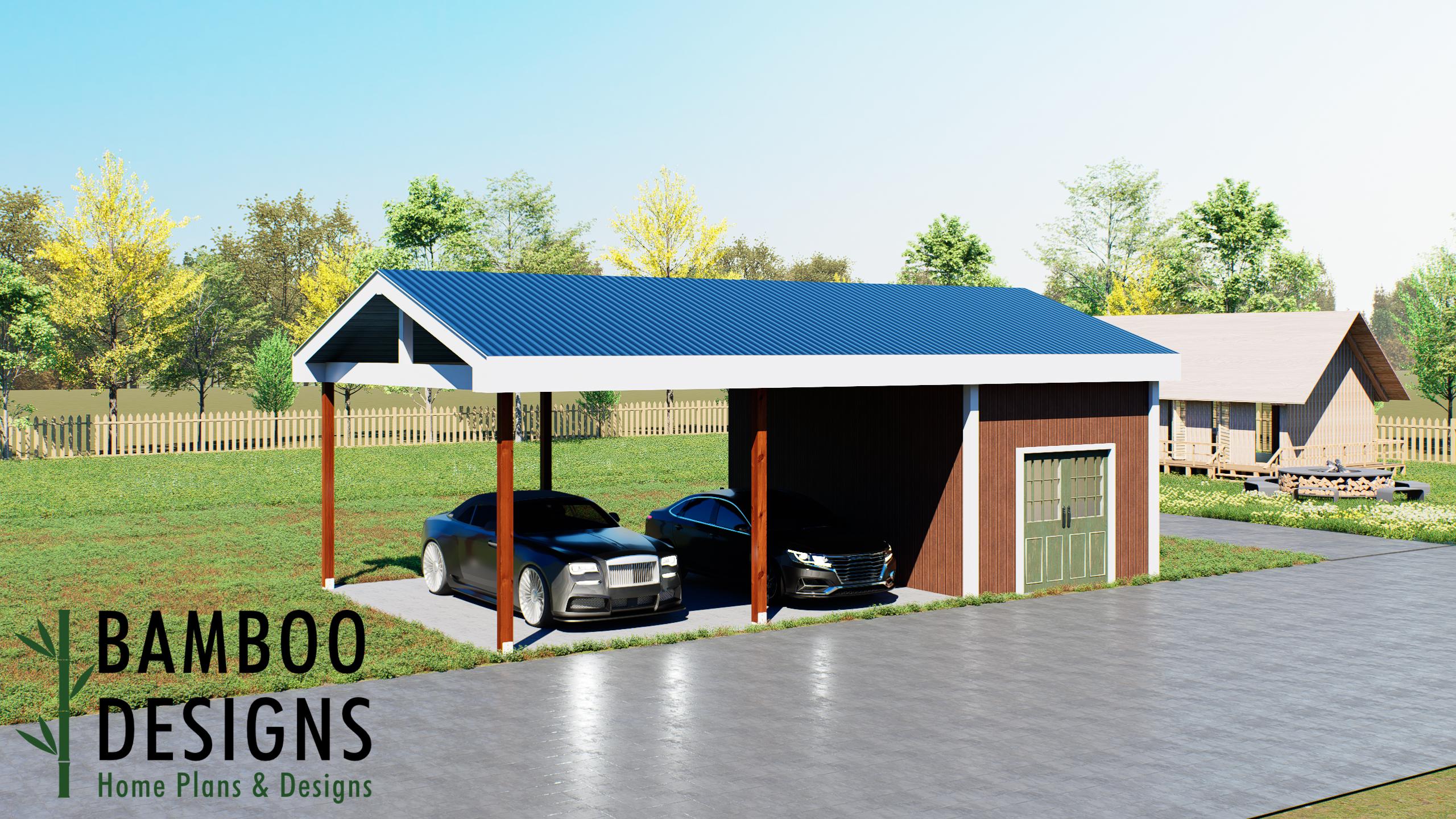 Image of Orsi 20x36 Carport Plan with Shed — A Spacious Covered Parking & Storage Shelter | DIY PDF Plans