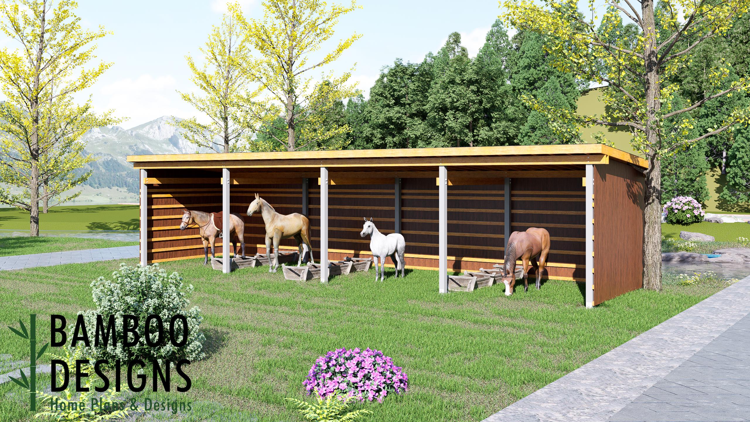 Image of Willamette 12x48 Horse Paddock Plan — Extra-Large Run-In Shelter for Horses & Livestock | DIY PDF Plans