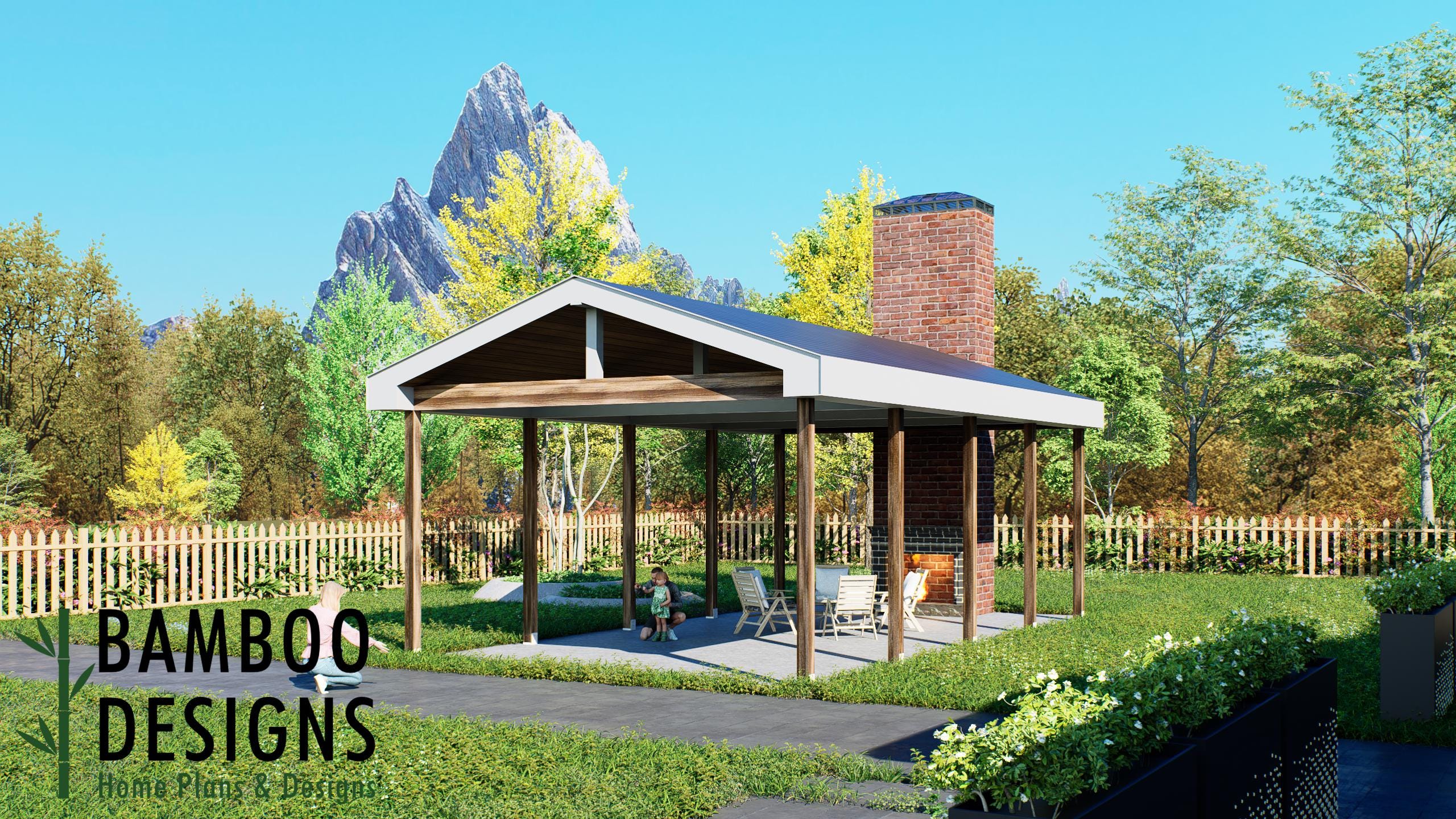 Image of Upland 18x32 Pavilion Plan – Modern Backyard Pavilion | DIY Plans