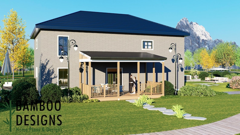 Akilo 12x24 Covered Deck Plan — Ground-Level Backyard Deck with Gable Porch Roof plan by Bamboo Designs