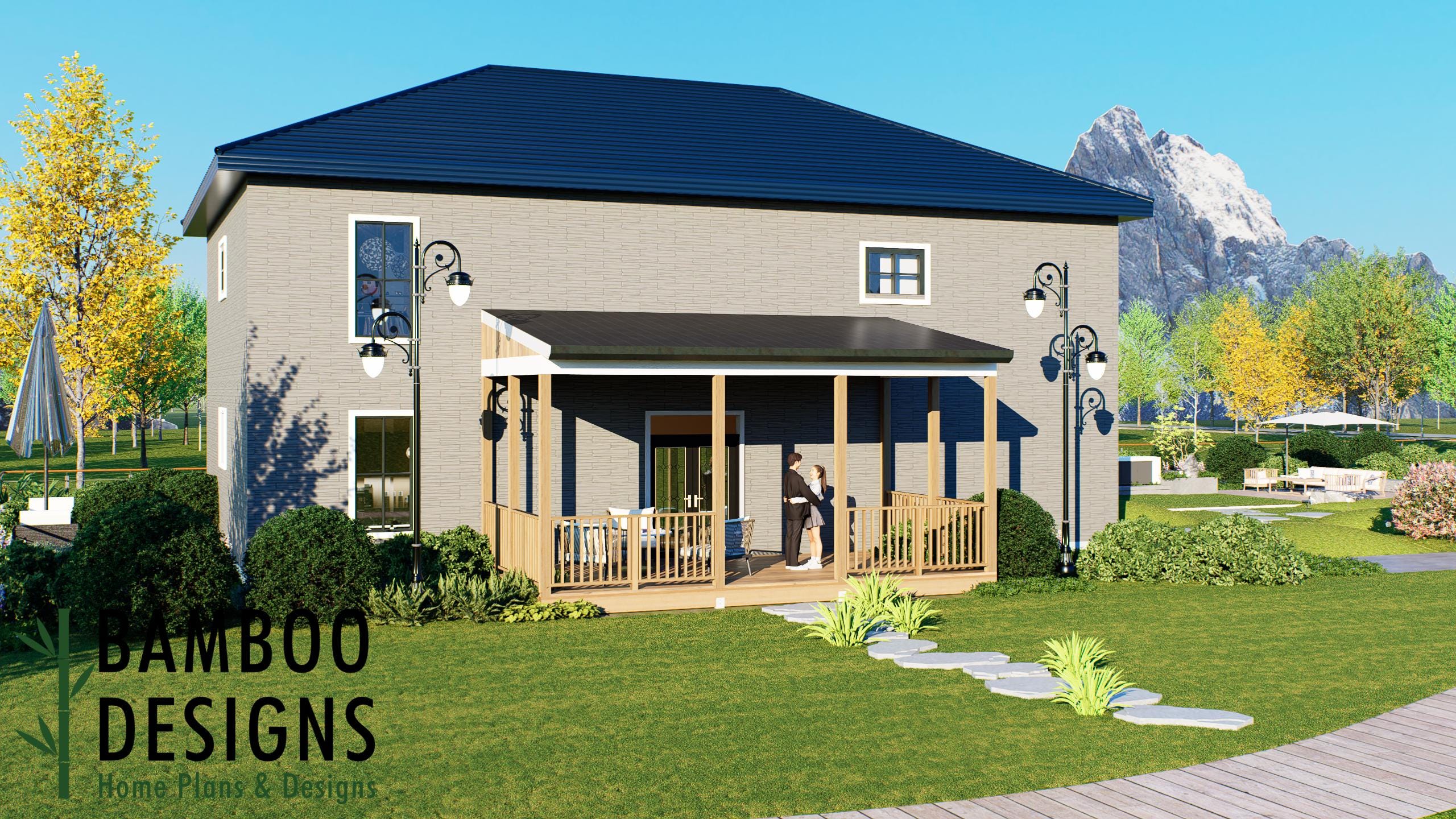 Image of Akilo 12x24 Covered Deck Plan — Ground-Level Backyard Deck with Gable Porch Roof | DIY PDF Plans