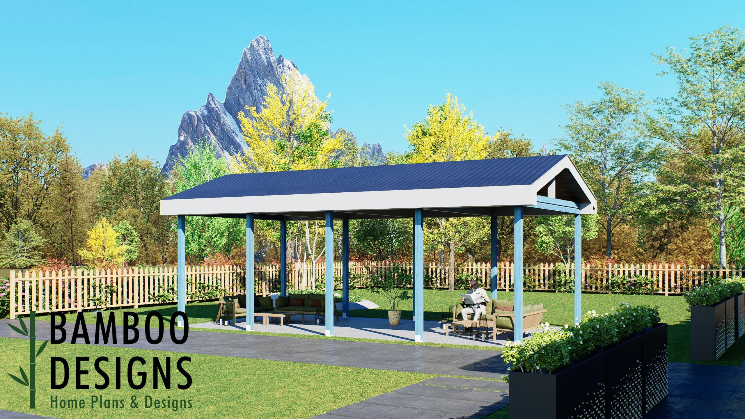 Image of Kenmore 16x32 Pavilion Plan — A Spacious Modern Backyard Living Pavilion | DIY Plans