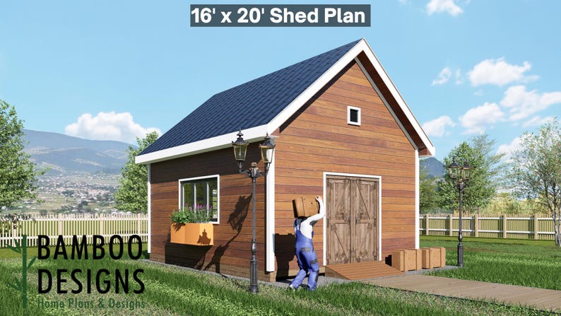 Nora 16x20 Garage Shed plan by Bamboo Designs