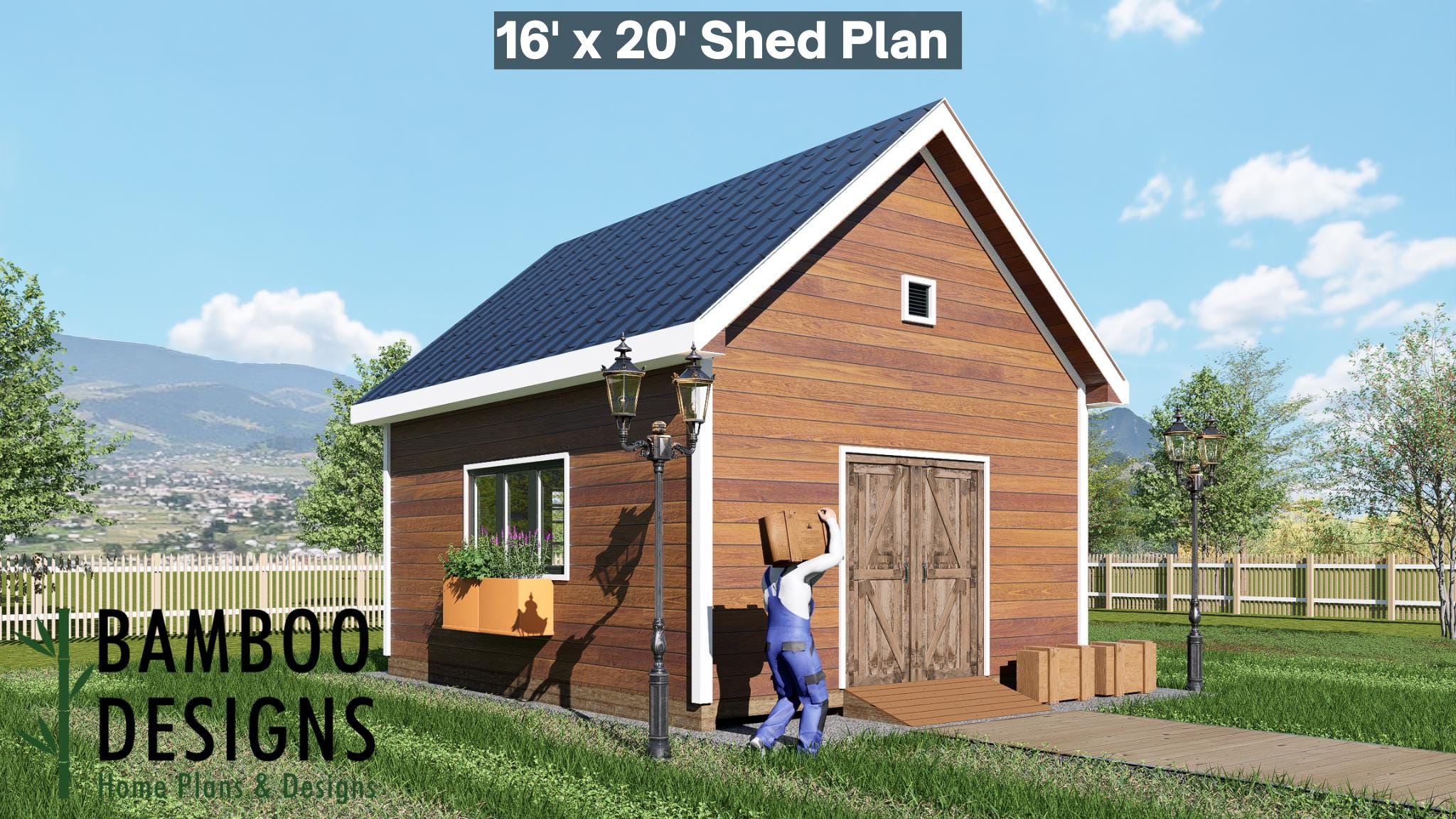 Image of Nora 16x20 Garage Shed Plan - Loft Gable Shed | Workshop, Storage, or Studio Building | DIY Shed Design (PDF)