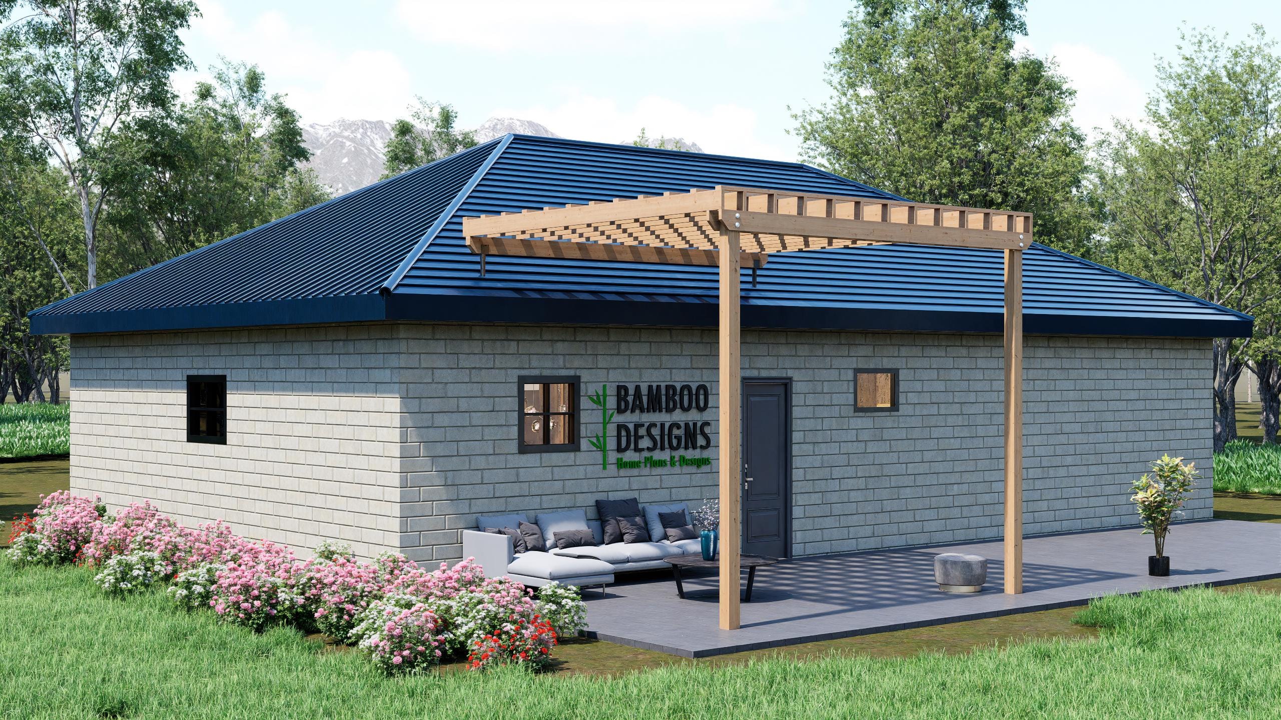 Image of Houston Horizon 14x14 Pergola Plan - DIY Roof-Attached Patio Cover PDF - Modern Shade Overhang - Easy Outdoor Build Design