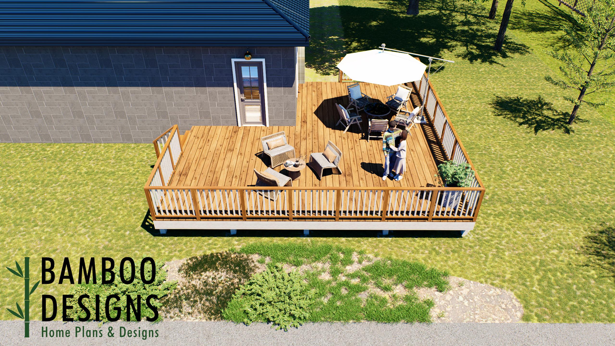 Image of Cadiz 20x16 Freestanding Wraparound Deck Plan — Spacious Modern Outdoor Living for Every Backyard | DIY PDF Plans
