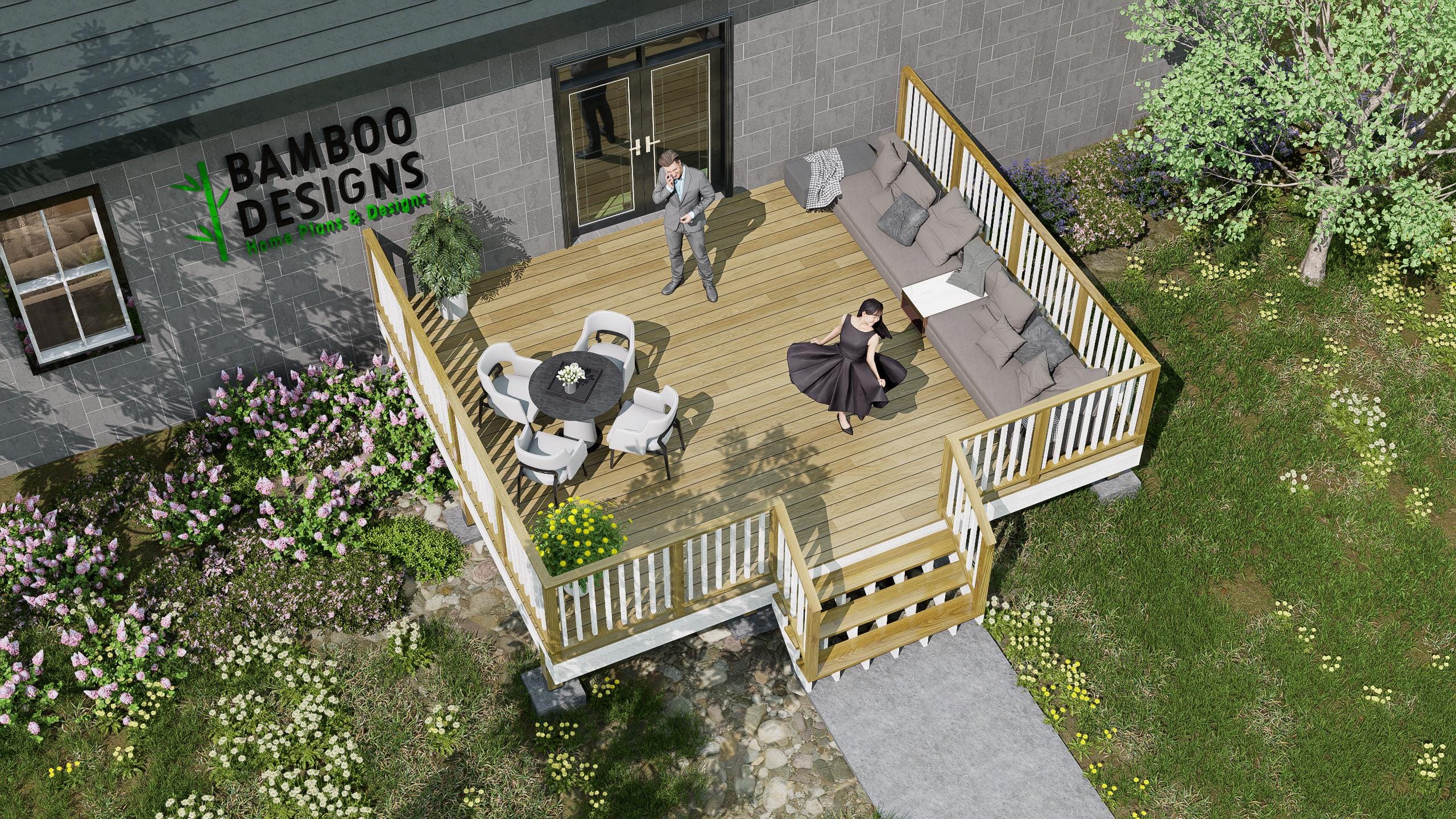 Image of Blue Ridge Entry Deck - 16x20 Freestanding Porch Plan | DIY Mobile, Modular & Cabin Deck