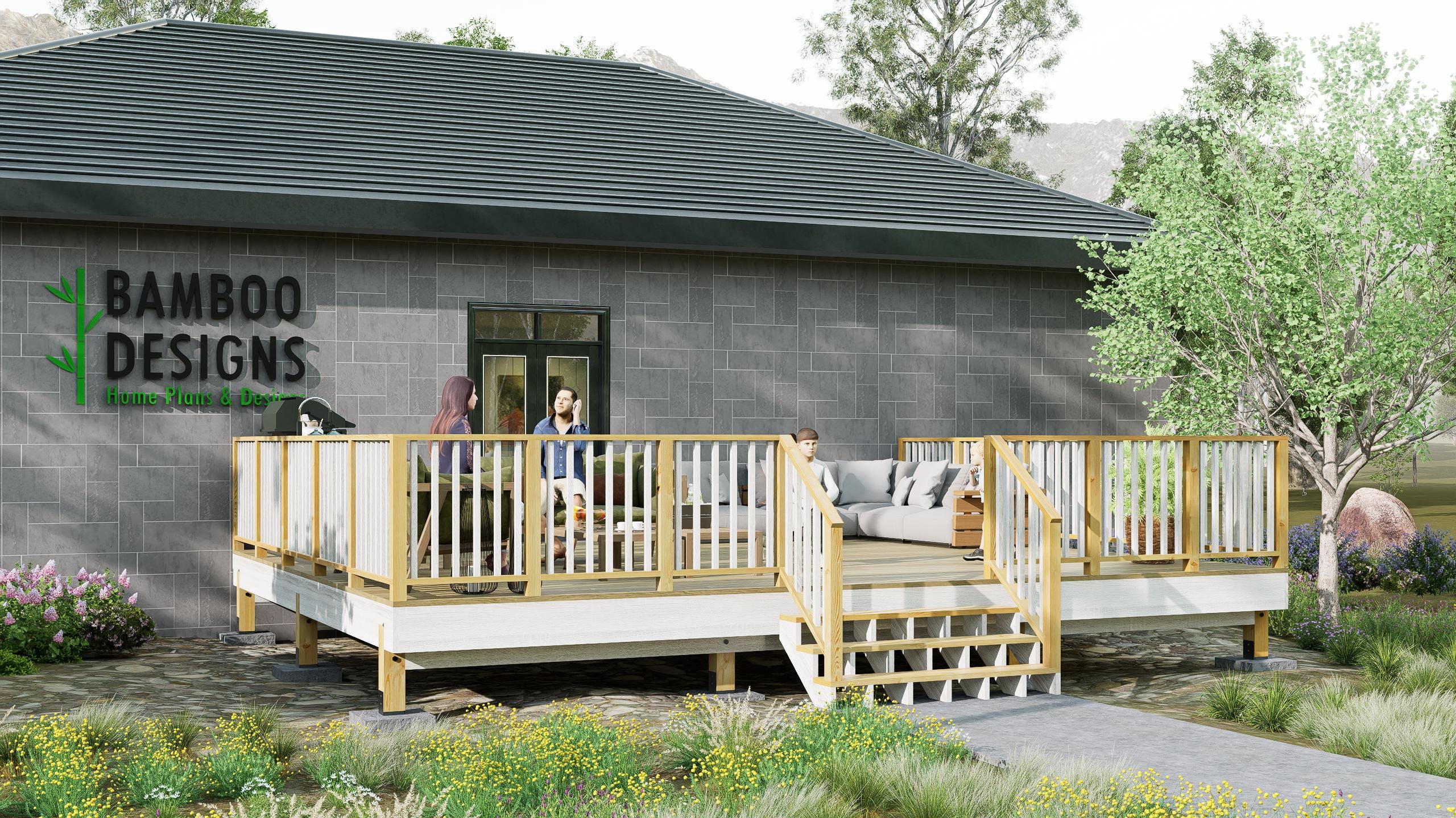 Image of Redwoods Entry Deck - 20x24 Freestanding Porch Plan | DIY Mobile, Modular & Cabin Deck